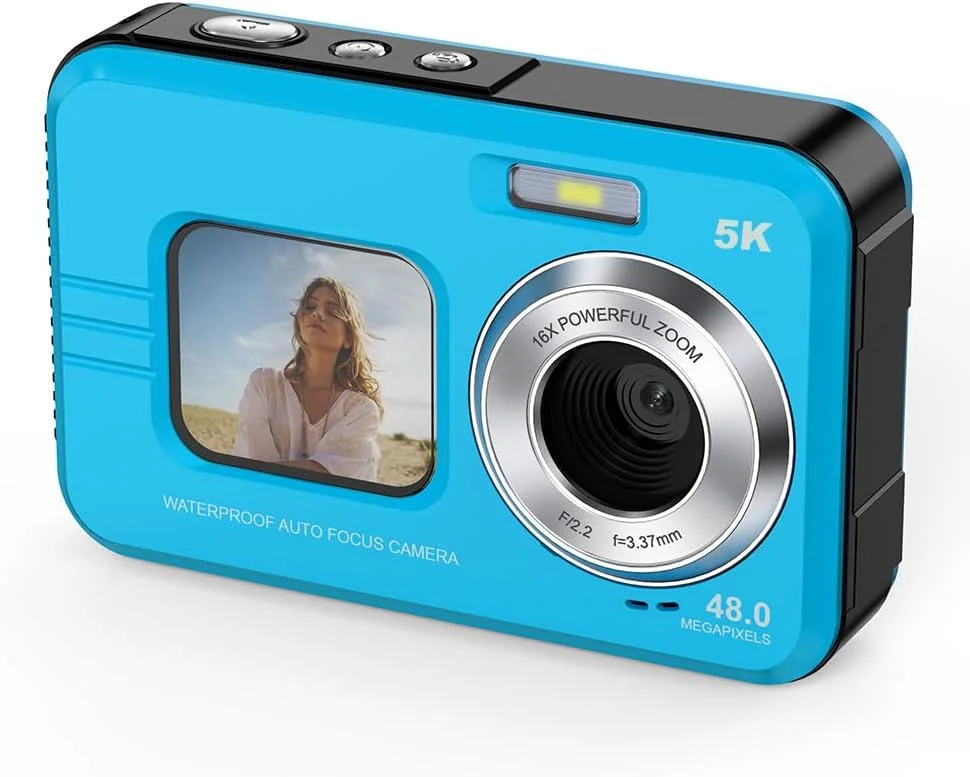 دوربین دیجیتال ضدآب MERCANOVA 5K Ultra HD، ۴۸ مگاپیکسل، دارای دو صفحه نمایش (۲.۸ اینچی پشتی و ۱.۷ اینچی جلویی)، زوم ۱۶ برابر، فوکوس خودکار، دوربین زیر آب IP68، جمع و جور برای مسافرت و ولاگ (آبی) دوربین دیجیتال ضدآب MERCANOVA 5K Ultra HD، ۴۸ مگاپیکسل، دارای دو صفحه نمایش (۲.۸ اینچی پشتی و ۱.۷ اینچی جلویی)، زوم ۱۶ برابر، فوکوس خودکار، دوربین زیر آب IP68، جمع و جور برای مسافرت و ولاگ (آبی)