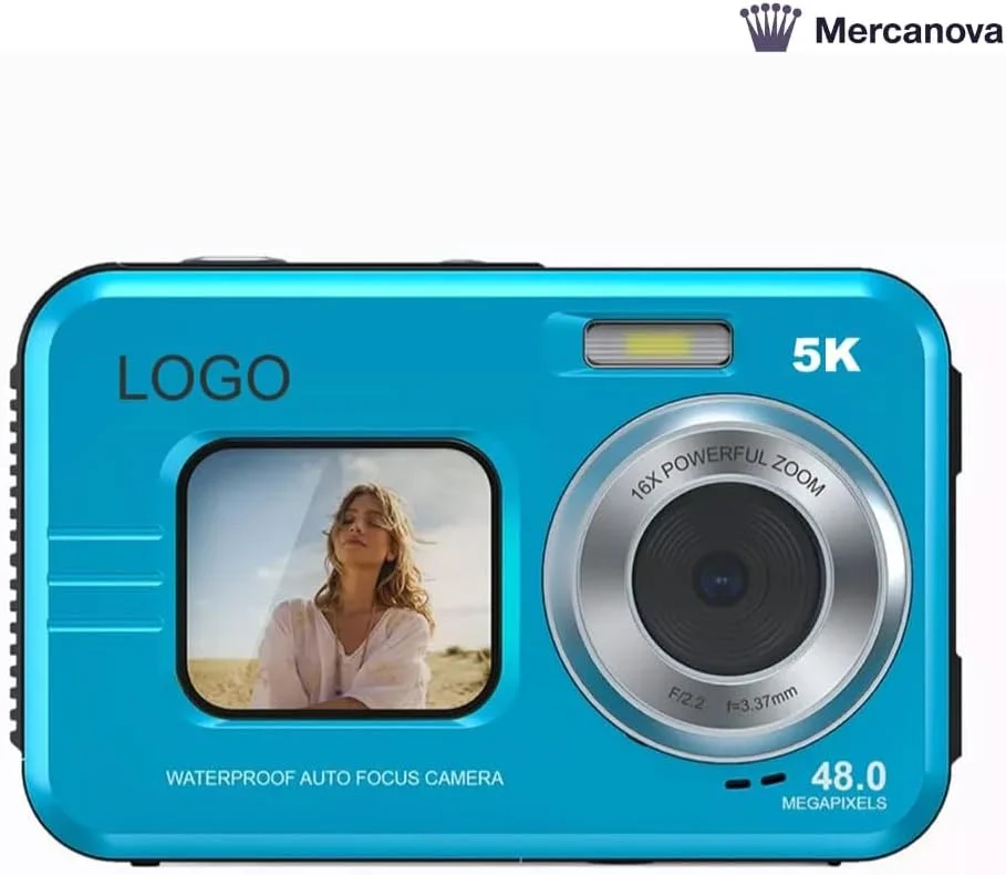 دوربین دیجیتال ضدآب MERCANOVA 5K Ultra HD، ۴۸ مگاپیکسل، دارای دو صفحه نمایش (۲.۸ اینچی پشتی و ۱.۷ اینچی جلویی)، زوم ۱۶ برابر، فوکوس خودکار، دوربین زیر آب IP68، جمع و جور برای مسافرت و ولاگ (آبی) دوربین دیجیتال ضدآب MERCANOVA 5K Ultra HD، ۴۸ مگاپیکسل، دارای دو صفحه نمایش (۲.۸ اینچی پشتی و ۱.۷ اینچی جلویی)، زوم ۱۶ برابر، فوکوس خودکار، دوربین زیر آب IP68، جمع و جور برای مسافرت و ولاگ (آبی)