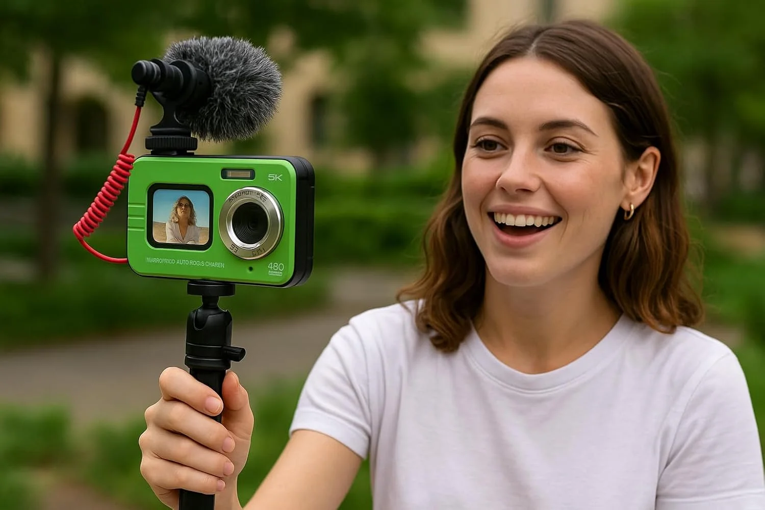 دوربین دیجیتال ضد آب MERCANOVA 5K Ultra HD، 48 مگاپیکسل، دو صفحه نمایش (2.8 اینچی عقب و 1.7 اینچی جلو)، زوم 16X، فوکوس خودکار، دوربین زیر آب IP68، جمع و جور برای مسافرت و وبلاگ نویسی - سبز