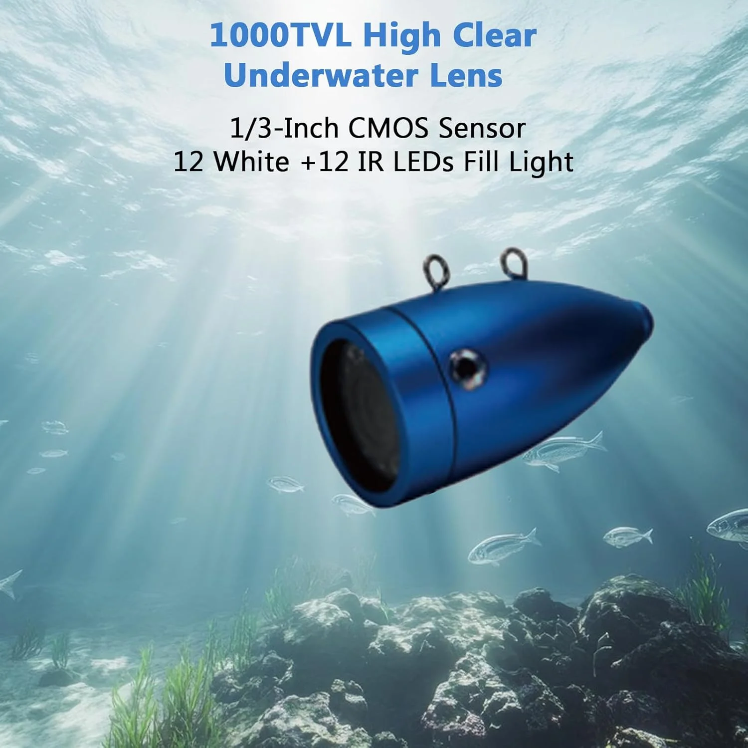 دوربین ماهیگیری زیر آب، صفحه نمایش ال سی دی 7 اینچی با کیفیت 1000TVL، دارای 12 ال ای دی سفید و 12 ال ای دی مادون قرمز، کابل 15/30 متری و باتری 10000 میلی آمپر ساعتی برای ماهیگیری در یخ، قایق کایاک و قایق