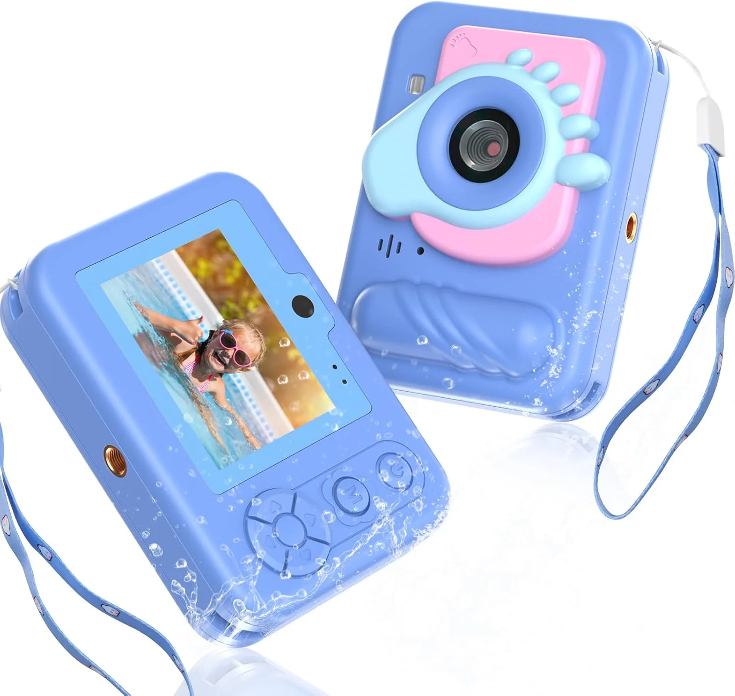 دوربین اسباب بازی ضد آب کودکانه با کارت حافظه 32 گیگابایتی، دوربین دیجیتال 48 مگاپیکسلی 1080P HD زیر آب - دوربین ضد ضربه IP68 برای پسران و دختران 3 سال به بالا، هدیه سرگرم کننده کریسمس و تولد - آبی (اثر پا، آبی)