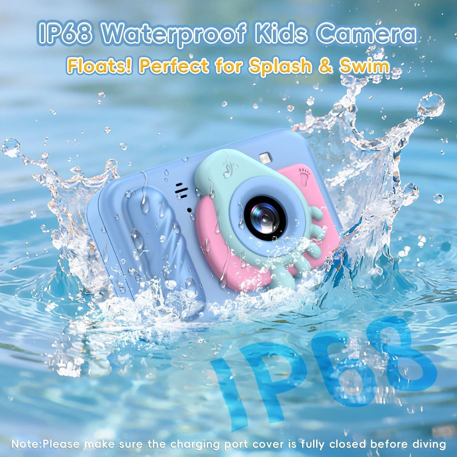 دوربین ضد آب کودکانه - دوربین دیجیتال HD برای کودکان نوپا با قابلیت ضبط ویدیوی 1080P، هدیه تولد و کریسمس ایده آل برای پسران و دختران 3-12 ساله به همراه کارت 32 گیگابایتی (آبی روشن)