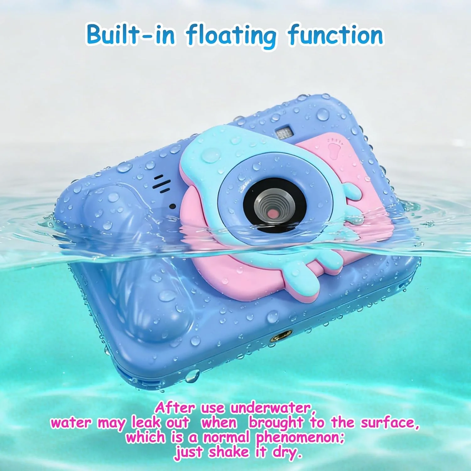 دوربین اسباب بازی ضد آب کودکانه با کارت حافظه 32 گیگابایتی، دوربین دیجیتال 48 مگاپیکسلی 1080P HD زیر آب - دوربین ضد ضربه IP68 برای پسران و دختران 3 سال به بالا، هدیه سرگرم کننده کریسمس و تولد - آبی (اثر پا، آبی)