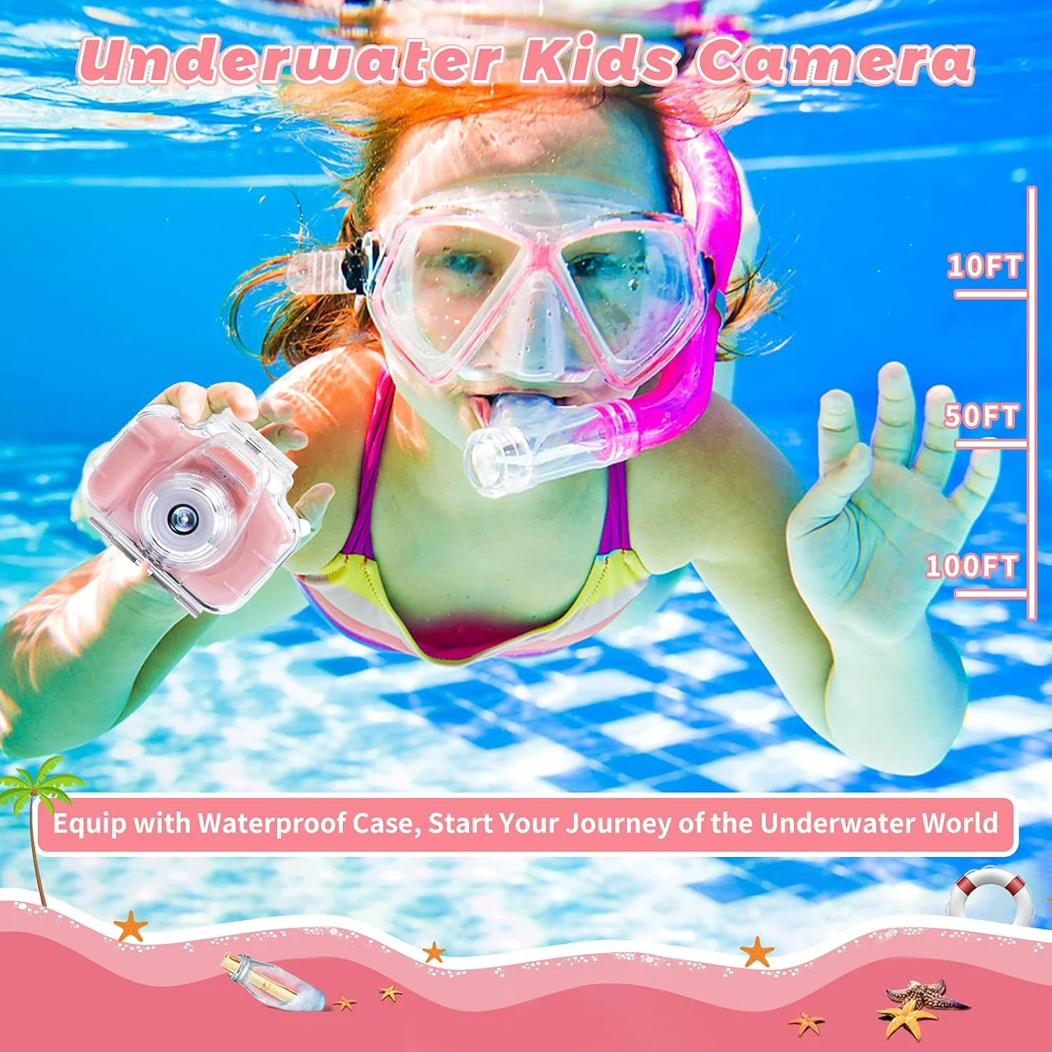 دوربین دیجیتال ضد آب کودکانه برای کودکان، صفحه نمایش 2 اینچی IPS، دوربین اکشن فیلمبرداری HD 1080P برای کودکان 3، 4، 5، 6، 7، 8، 9 و 10 ساله، هدیه روز شکرگزاری، کریسمس و تولد برای دختران و پسران