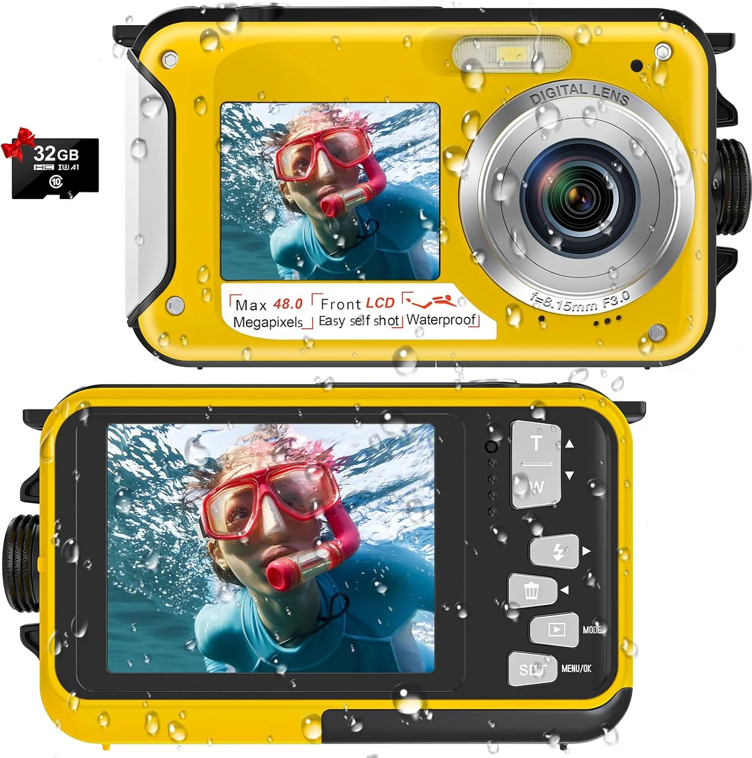 دوربین دیجیتال ضد آب دوربین زیر آب فول اچ دی 2.7K 48 مگاپیکسل ضبط کننده ویدئو سلفی دو صفحه نمایش زوم دیجیتال 16X چراغ قوه دوربین ضد آب برای غواصی (زرد) دوربین دیجیتال ضد آب دوربین زیر آب فول اچ دی 2.7K 48 مگاپیکسل ضبط کننده ویدئو سلفی دو صفحه نمایش زوم دیجیتال 16X چراغ قوه دوربین ضد آب برای غواصی (زرد)