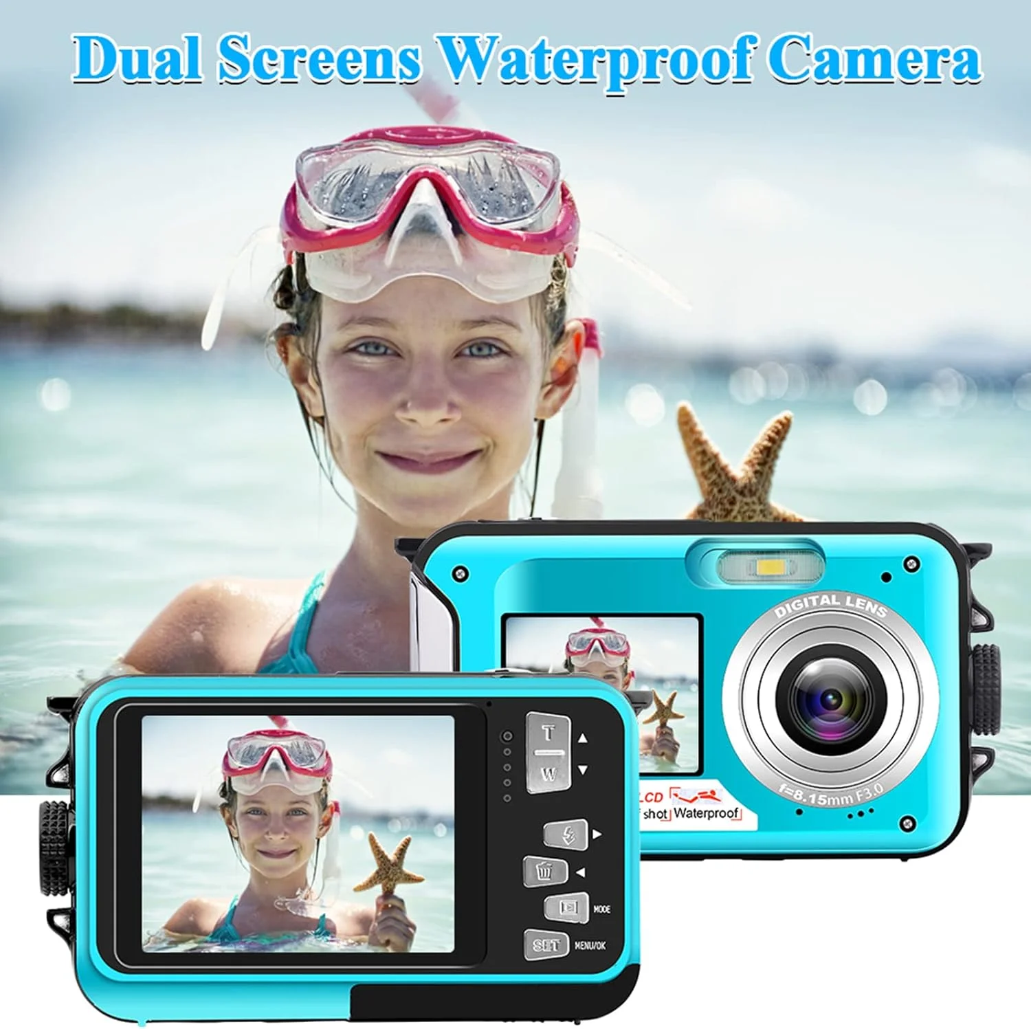 دوربین دیجیتال ضد آب دو صفحه نمایش 4K 48MP به همراه کارت 32 گیگابایتی مناسب غواصی (DV806)