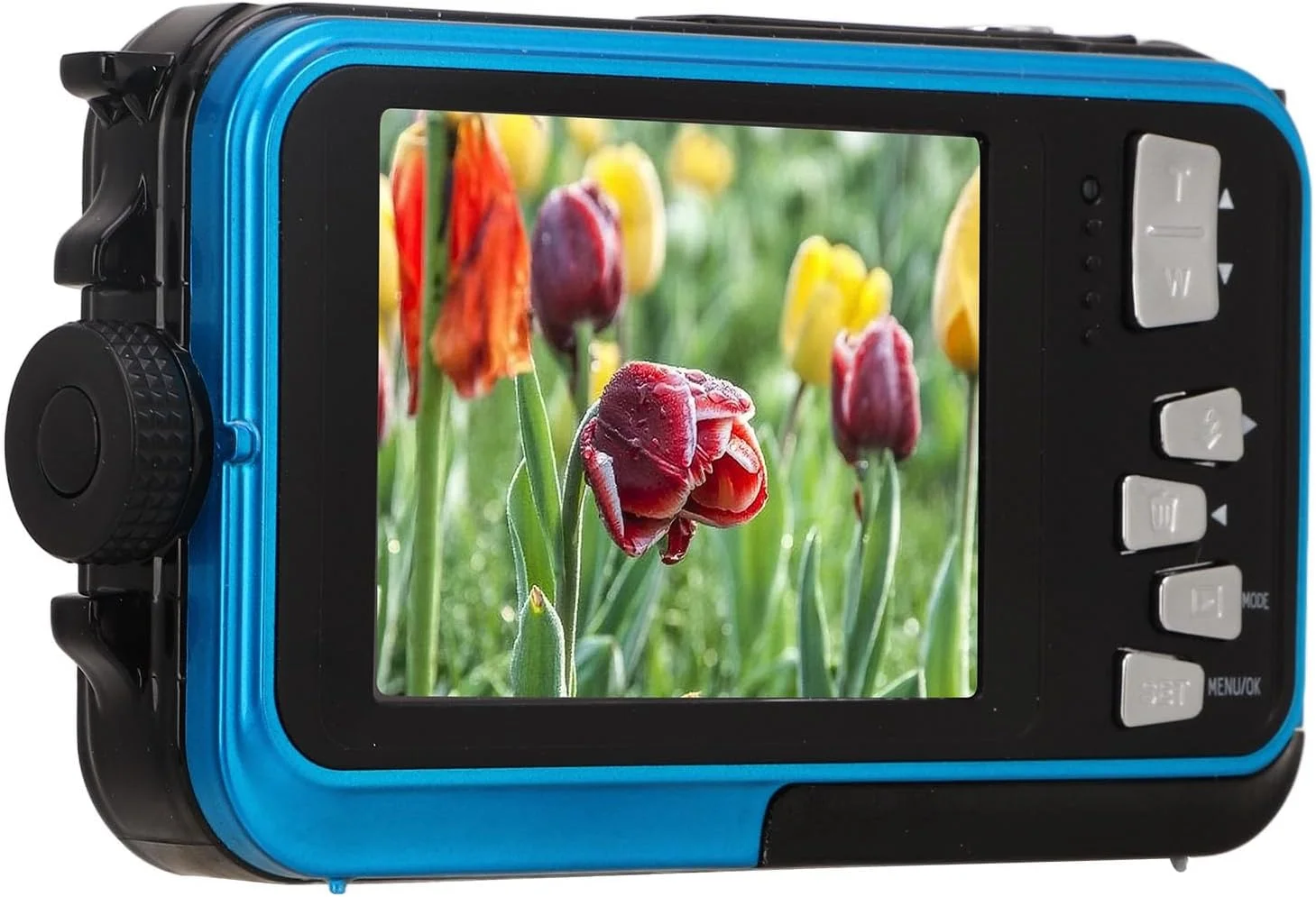 دوربین دیجیتال دو صفحه نمایش برای غواصی، شنا و اسنورکلینگ (سفید/آبی) دوربین دیجیتال دو صفحه نمایش برای غواصی، شنا و اسنورکلینگ (سفید/آبی)