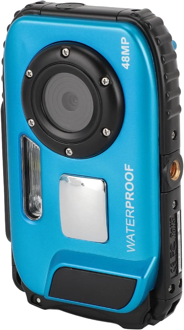 دوربین دیجیتال ضد آب 1080P 48MP با صفحه نمایش رنگی 2.4 اینچی، کارت حافظه 32 گیگابایتی، فوکوس خودکار و تشخیص چهره هوشمند - دوربین الکترونیکی