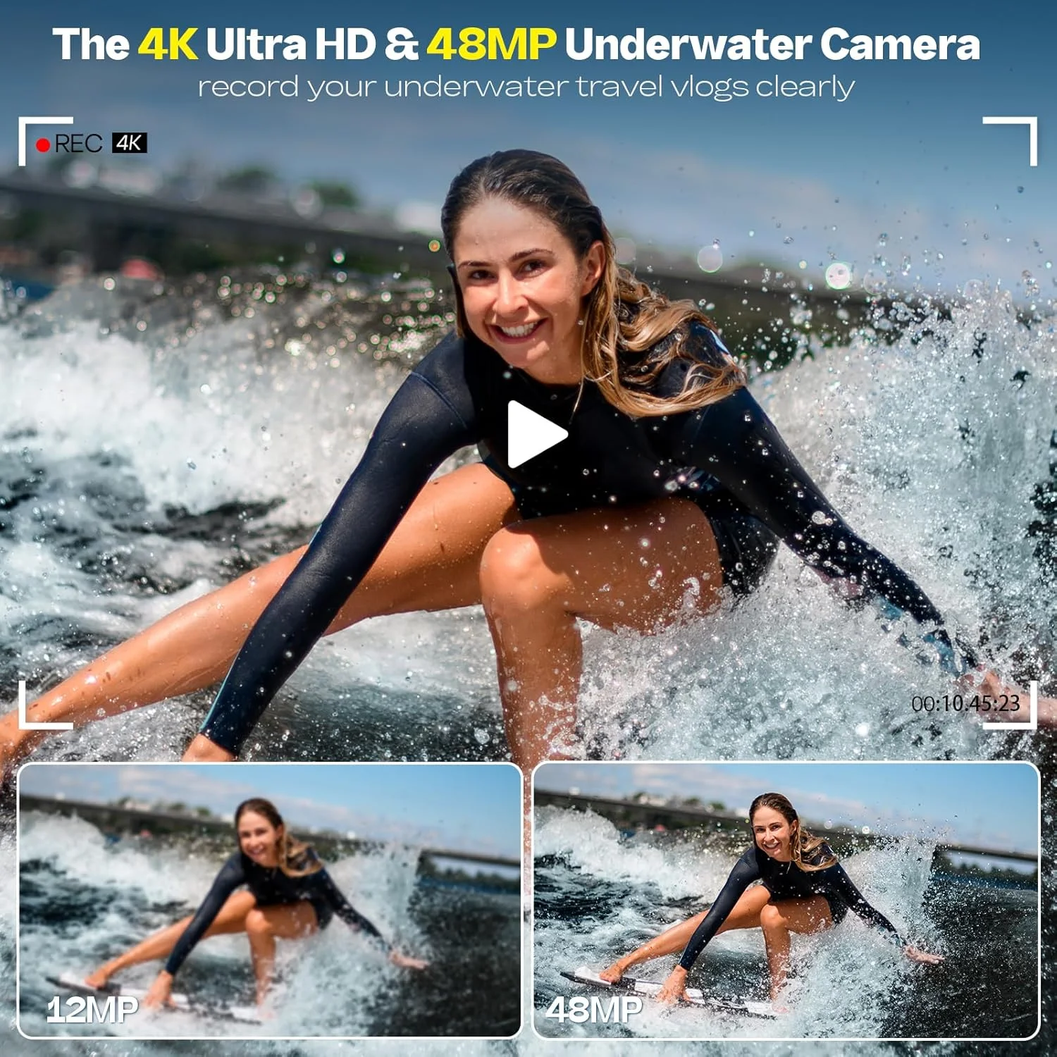 دوربین ضد آب، دوربین دیجیتال دو صفحه نمایش سلفی 4K 48MP تا عمق 3.3 متری با فوکوس خودکار برای غواصی، زوم 16 برابر، کارت 64 گیگابایتی، 2 باتری، نور پرکننده (آبی) دوربین ضد آب، دوربین دیجیتال دو صفحه نمایش سلفی 4K 48MP تا عمق 3.3 متری با فوکوس خودکار برای غواصی، زوم 16 برابر، کارت 64 گیگابایتی، 2 باتری، نور پرکننده (آبی)