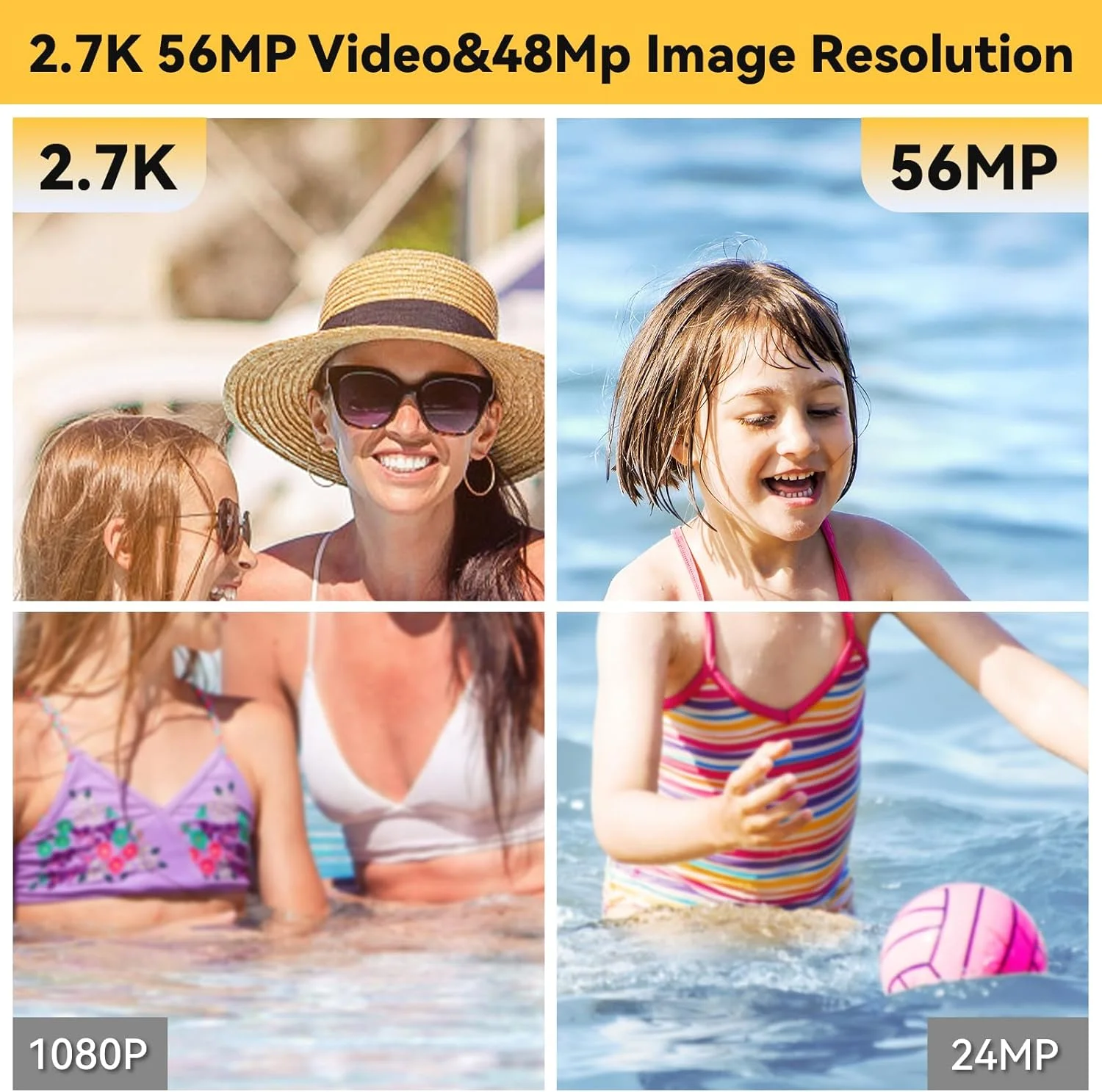 دوربین ضد آب، دوربین دیجیتال 2.7K 56MP تا عمق 10 متر با زوم اپتیکال 6X و زوم دیجیتال 4X و صفحه نمایش 2.8 اینچی IPS، ایده آل برای غواصی، شنا و ماجراجویی در فضای باز با کارت 32 گیگابایتی