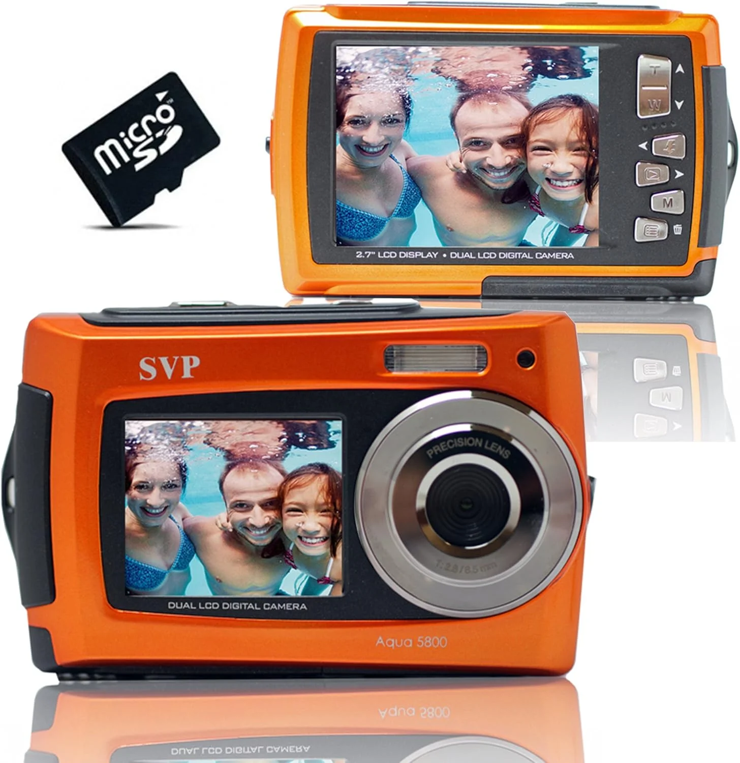 دوربین دیجیتال ضد آب SVP Aqua 5800 نارنجی (همراه با Micro 8GB) با صفحه نمایش دوگانه 18 مگاپیکسل