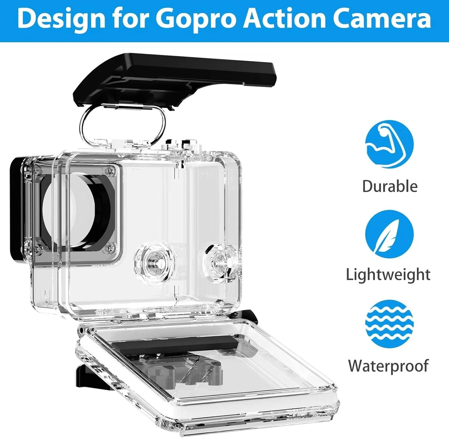 محفظه ضد آب HONGDAK برای GoPro Hero 4/3/3+، محفظه محافظ غواصی زیر آب 60 متری با لوازم جانبی پایه براکت برای دوربین های اکشن GoPro Hero4, Hero3+, Hero3 مناسب برای ورزش های فضای باز