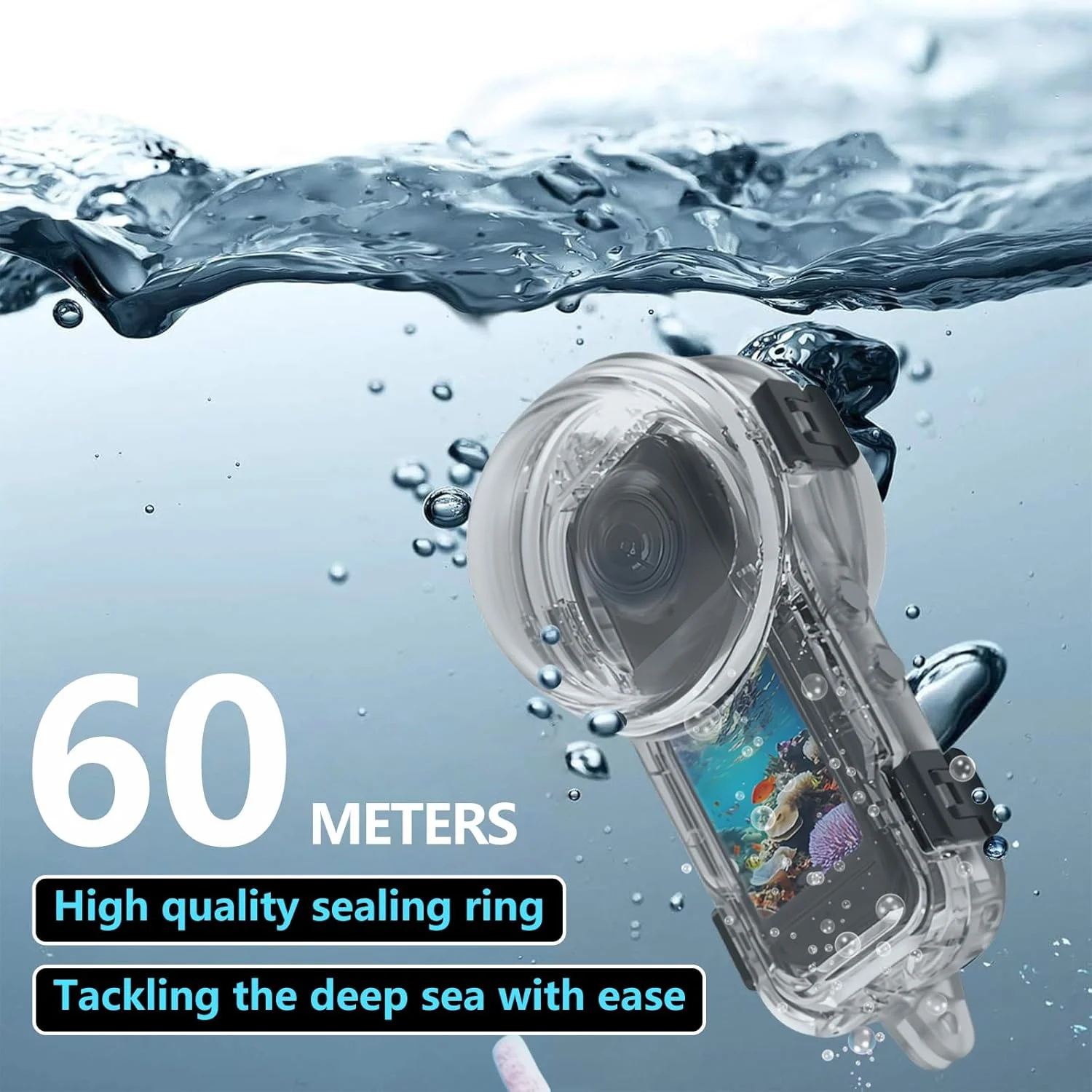 محفظه ضد آب نامرئی Insta360 X5، ضد آب تا عمق 60 متری، محافظت در برابر پاشش آب، محفظه محافظ غواصی زیر آب برای Insta360 X5 با لوازم جانبی براکت