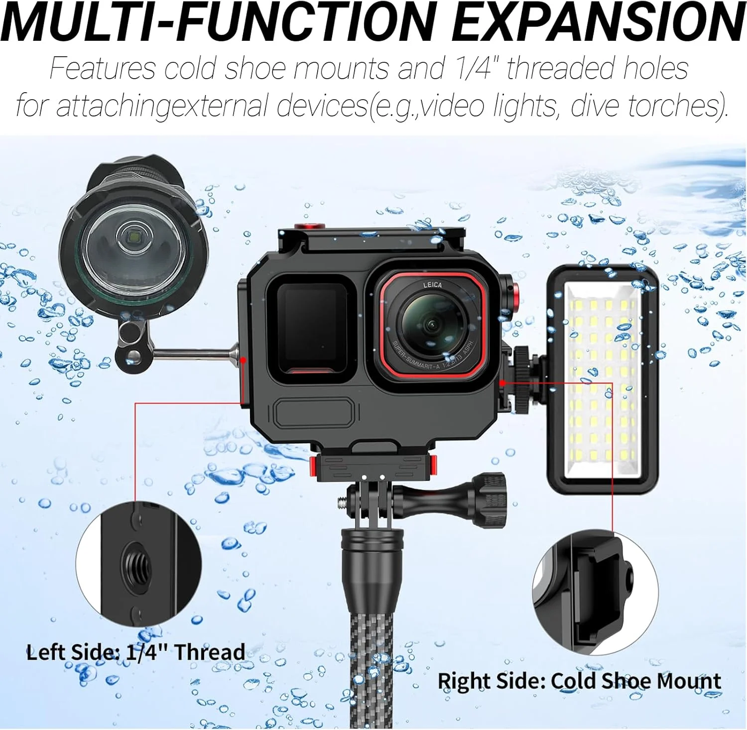 محفظه غواصی آلیاژ آلومینیوم Insta 360 Ace Pro/Ace Pro 2، محافظ ضد آب 80 متری با لوازم جانبی براکت