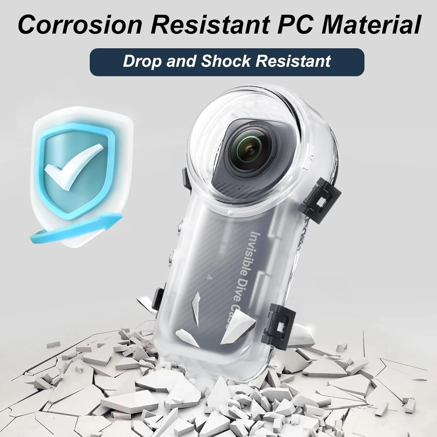 محفظه ضد آب نامرئی Insta360 X4، محافظت در برابر پاشش آب، ضد آب تا عمق 50 متری، محفظه محافظ غواصی زیر آب برای Insta360 X4 به همراه لوازم جانبی براکت