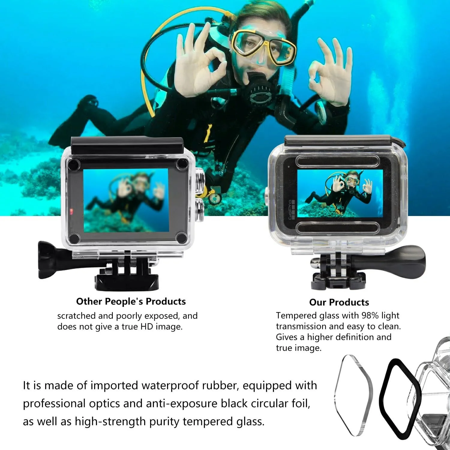 محفظه محافظ ضد آب Suptig برای غواصی در زیر آب برای GoPro Hero 12/Hero 11/Hero 10/Hero 9 Black ضد آب تا عمق 50 متر