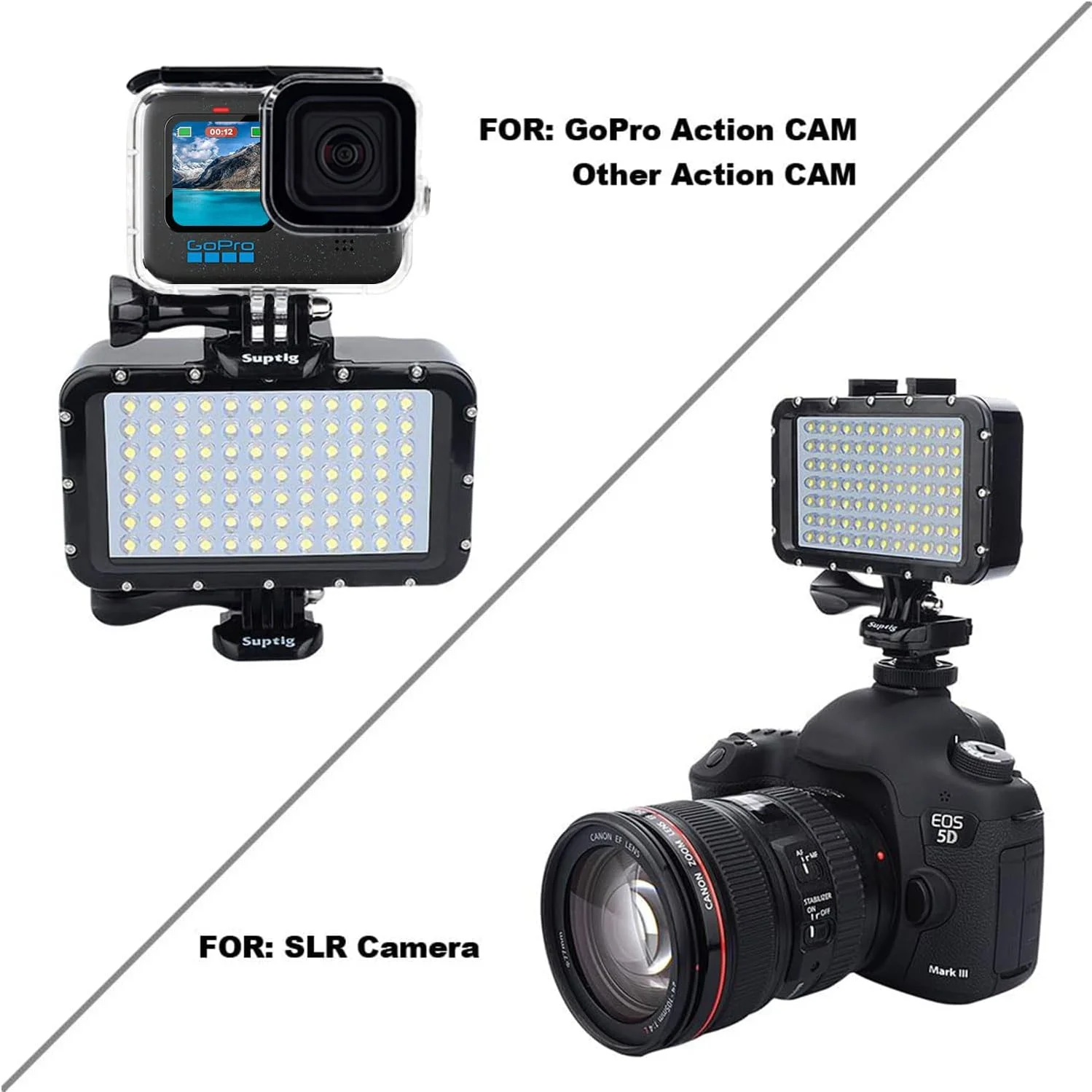 چراغ غواصی ضد آب Suptig با 84 LED و قدرت بالا، نور ویدئویی LED ضد آب تا عمق 50 متر، مناسب برای دوربین های SLR کانن، نیکون، پنتاکس، پاناسونیک، سونی و سامسونگ - مشکی چراغ غواصی ضد آب Suptig با 84 LED و قدرت بالا، نور ویدئویی LED ضد آب تا عمق 50 متر، مناسب برای دوربین های SLR کانن، نیکون، پنتاکس، پاناسونیک، سونی و سامسونگ - مشکی