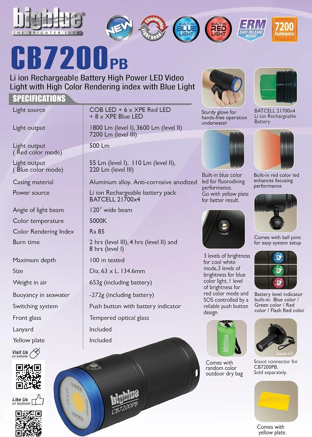 چراغ فیلمبرداری Bigblue CB 7200 لومن نور سفید گرم با حالت های قرمز و آبی