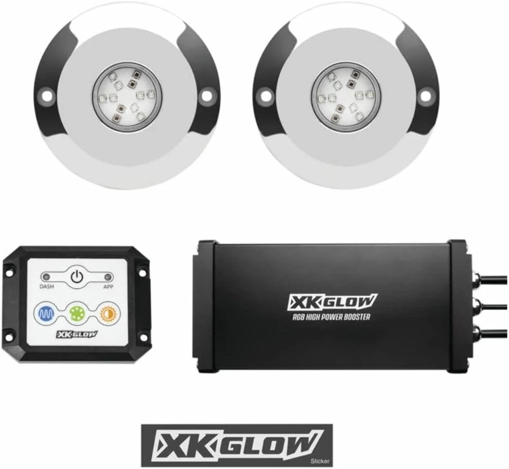 کیت چراغ زیرآبی RGB 48 واتی 2 عددی با اپلیکیشن تلفن هوشمند برای قایق، دریایی، بیدار، نور تخته ترانزوم کیت چراغ زیرآبی RGB 48 واتی 2 عددی با اپلیکیشن تلفن هوشمند برای قایق، دریایی، بیدار، نور تخته ترانزوم