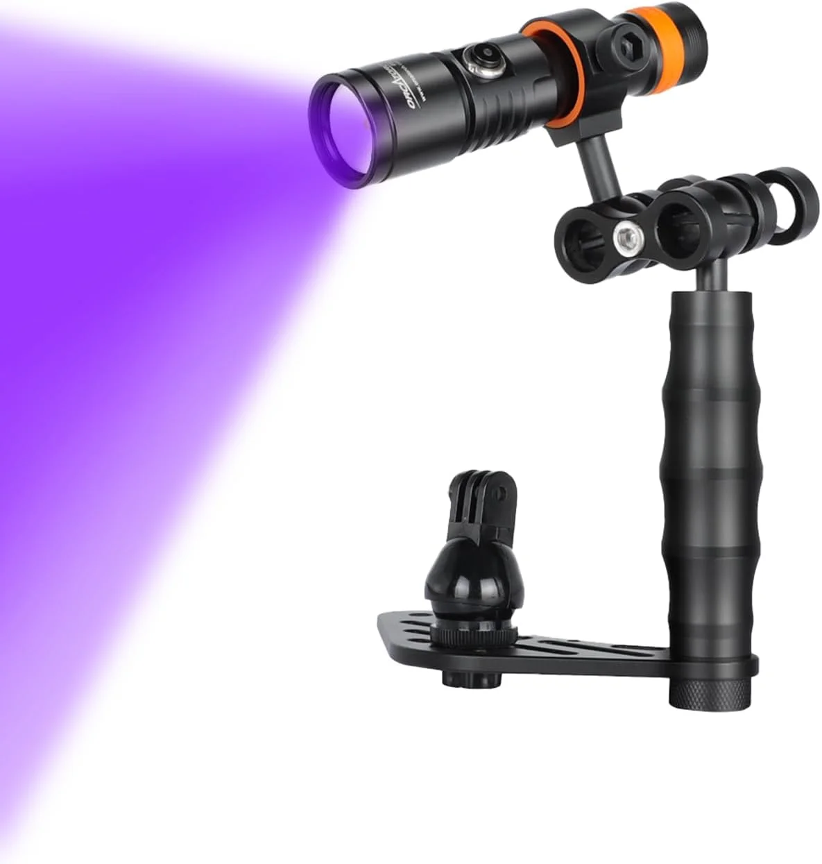 چراغ فیلمبرداری ORCATORCH D530V با نور فرابنفش LED 395NM، نورپردازی 120 درجه با مفصل توپی و کیت سینی دوربین زیر آب ORCATORCH H02