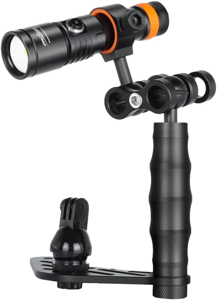 چراغ فیلمبرداری ORCATORCH D530V با نور سفید خنک 1200 لومن و زاویه 140 درجه به همراه بازوی توپی و کیت سینی دوربین زیرآبی ORCATORCH H02