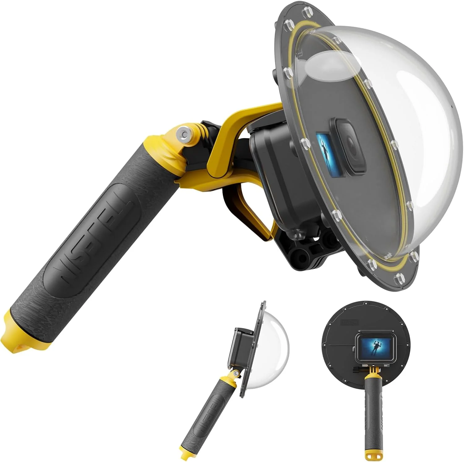 پورت دام TELESIN برای GoPro Hero 12 Hero 11 Hero 10 Hero 9 Black، محفظه ضد آب محافظ غواصی و اسنورکلینگ زیر آب با دسته شناور و بند دستی برای لوازم جانبی Go Pro 12 11 10 9