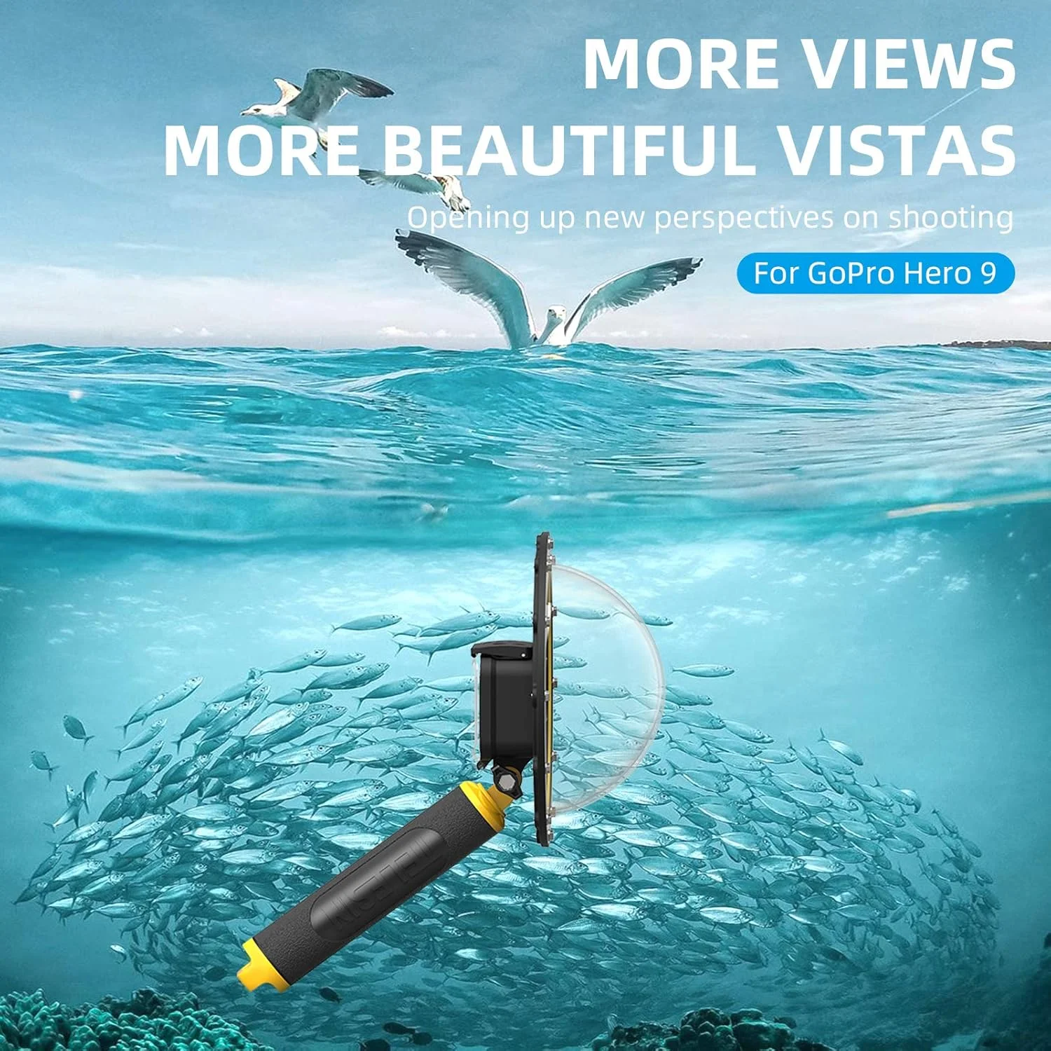 پورت دام TELESIN برای GoPro Hero 12 Hero 11 Hero 10 Hero 9 Black، محفظه ضد آب محافظ غواصی و اسنورکلینگ زیر آب با دسته شناور و بند دستی برای لوازم جانبی Go Pro 12 11 10 9