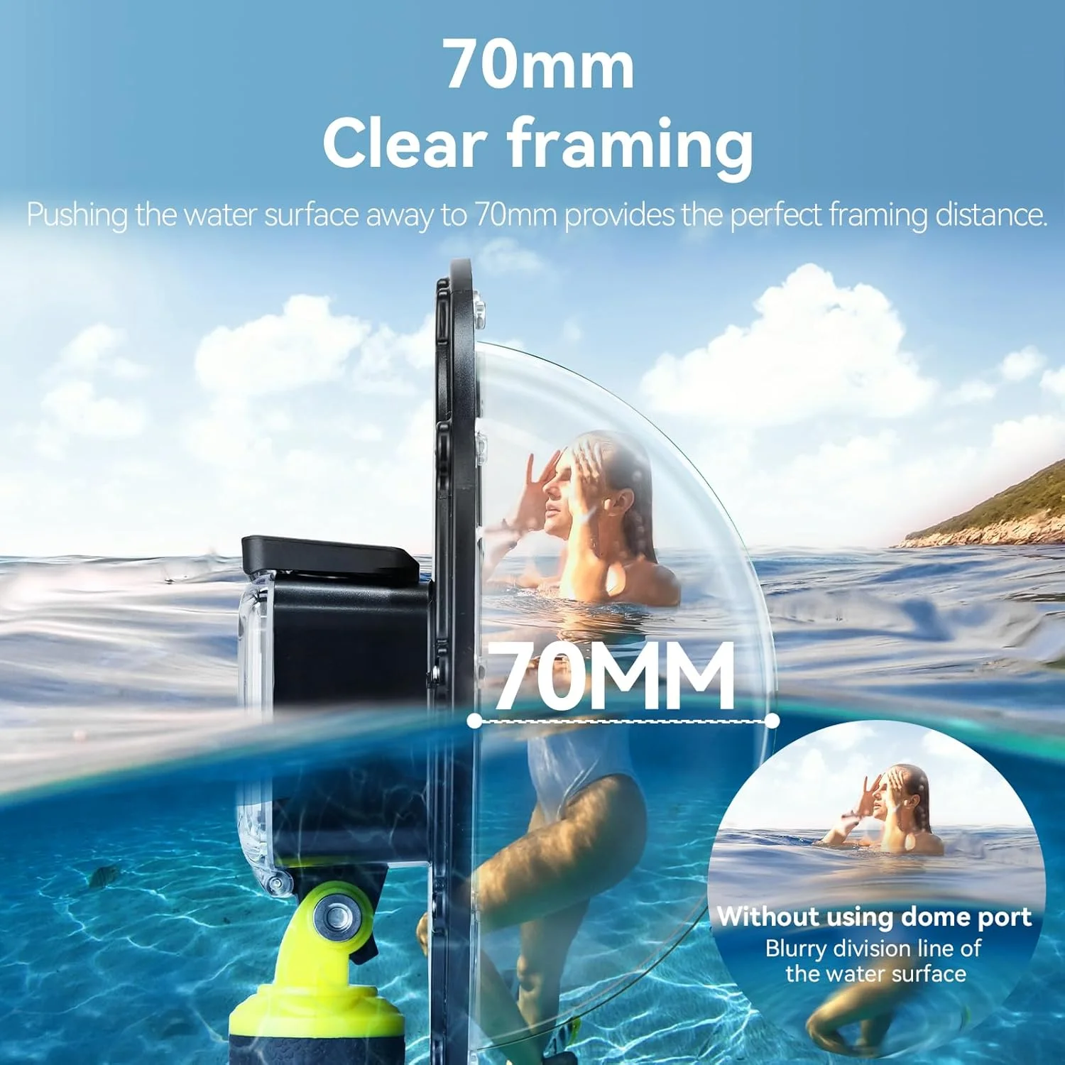 پورت گنبدی ضد آب TELESIN برای دوربین های DJI Action 6 5 Pro Action 4 3، محفظه زیر آب با دسته شناور، بند مچی، لوازم جانبی غواصی و اسنورکلینگ