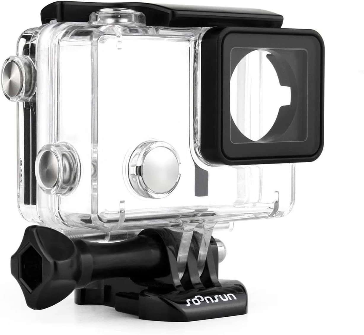 محفظه ضد آب غواصی SOONSUN برای GoPro Hero 3/3+/4 مشکی نقره ای – جعبه زیر آبی 40 متری سازگار با صفحه نمایش BacPac و باتری برای غواصی در اعماق دریا، غواصی سطحی و ماجراجویی های فضای باز
