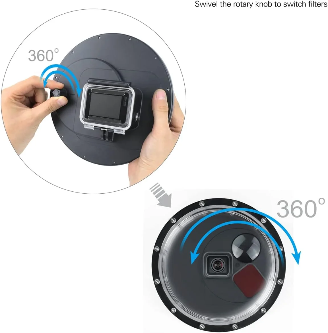 پورت Dome SOONSUN برای GoPro Hero 5 6 7 Black، لنز Dome زیر آب با محفظه ضد آب دارای فیلتر قرمز قابل تعویض داخلی، فیلتر ماکرو 10x Close-up و حالت استاندارد