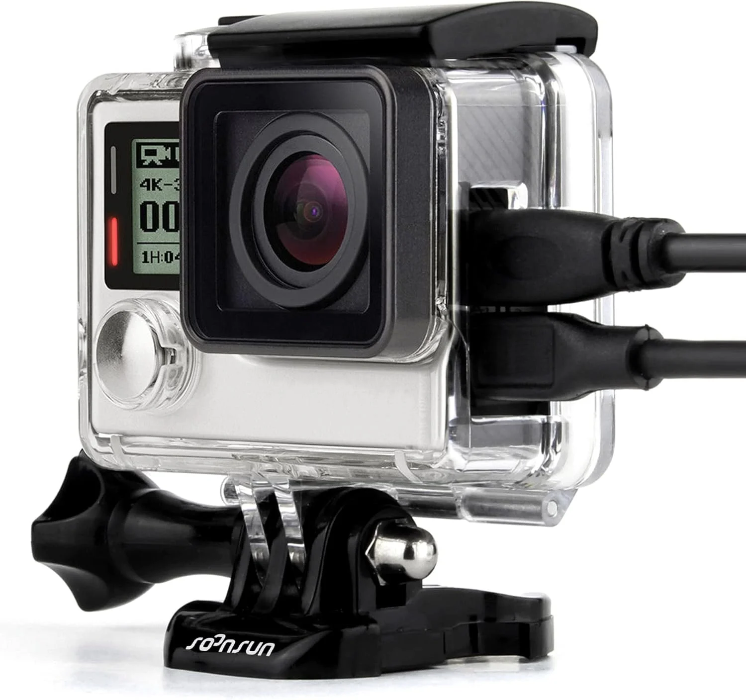 محفظه اسکلتی باز از بغل SOONSUN برای دوربین های GoPro Hero 3/3+/4 مشکی نقره ای – شارژ و لمس صفحه LCD بدون برداشتن محفظه محافظ