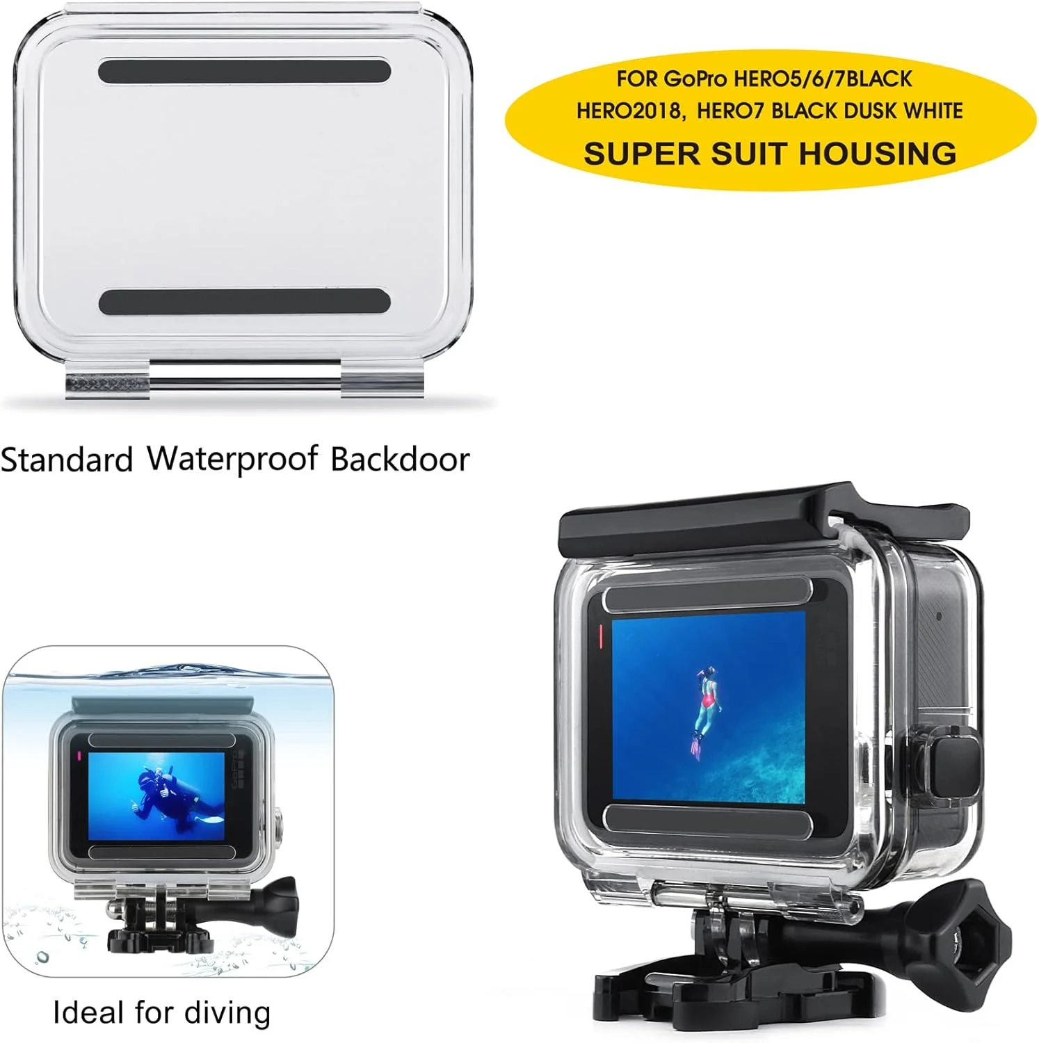 درب پشتی شناور ضد آب SOONSUN بسته 2 عددی سازگار با قاب ضد آب رسمی سوپر سوییت دوربین های GoPro Hero 5 6 7 Black درب پشتی شناور ضد آب SOONSUN بسته 2 عددی سازگار با قاب ضد آب رسمی سوپر سوییت دوربین های GoPro Hero 5 6 7 Black