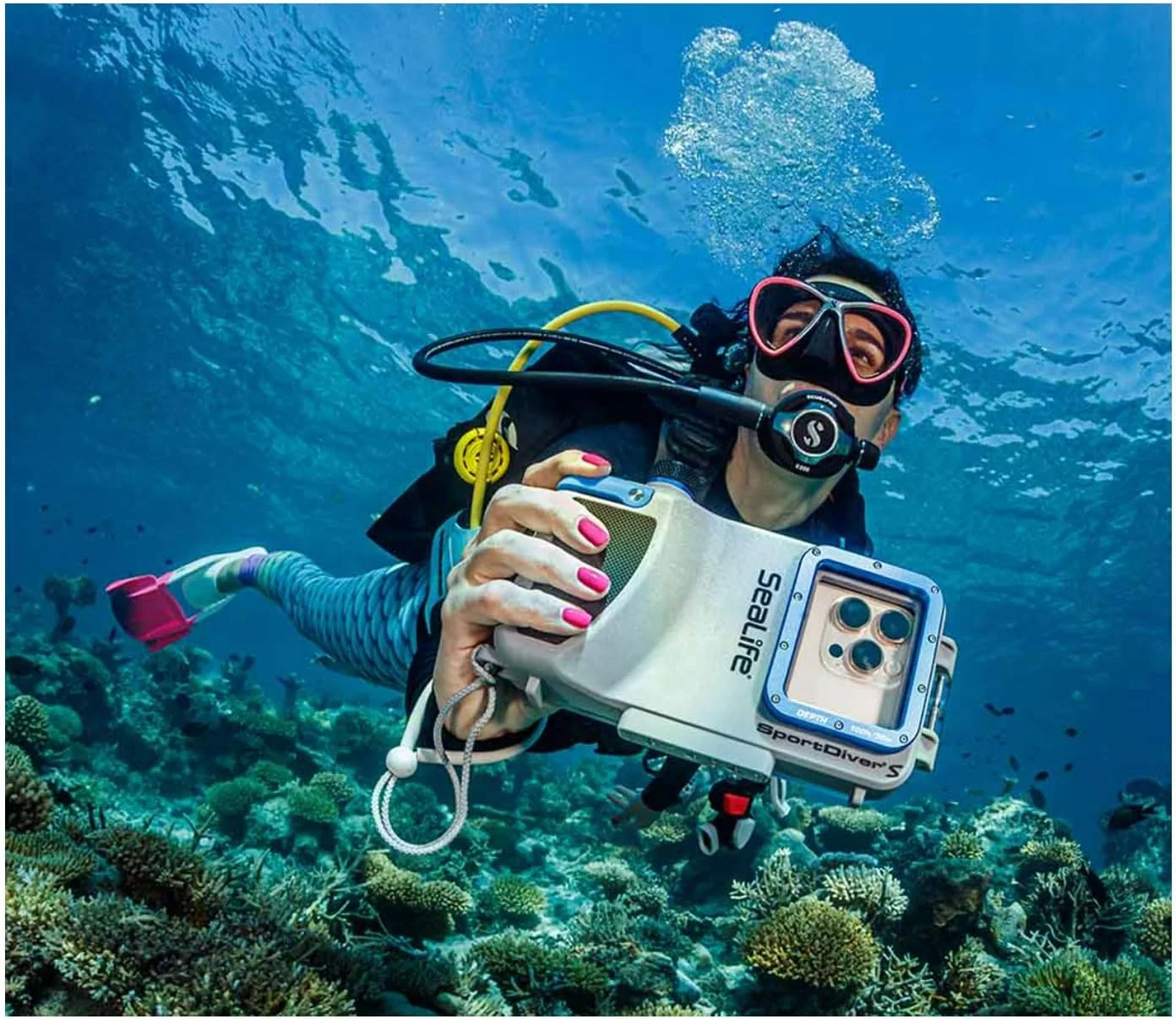 محفظه ضدآب گوشی هوشمند SeaLife SportDiver S – مناسب غواصی تا عمق 30 متر، عکاسی ضدآب، کنترل آسان دوربین، دارای هشدارهای نشت، مناسب برای آیفون و اکثر گوشی های هوشمند