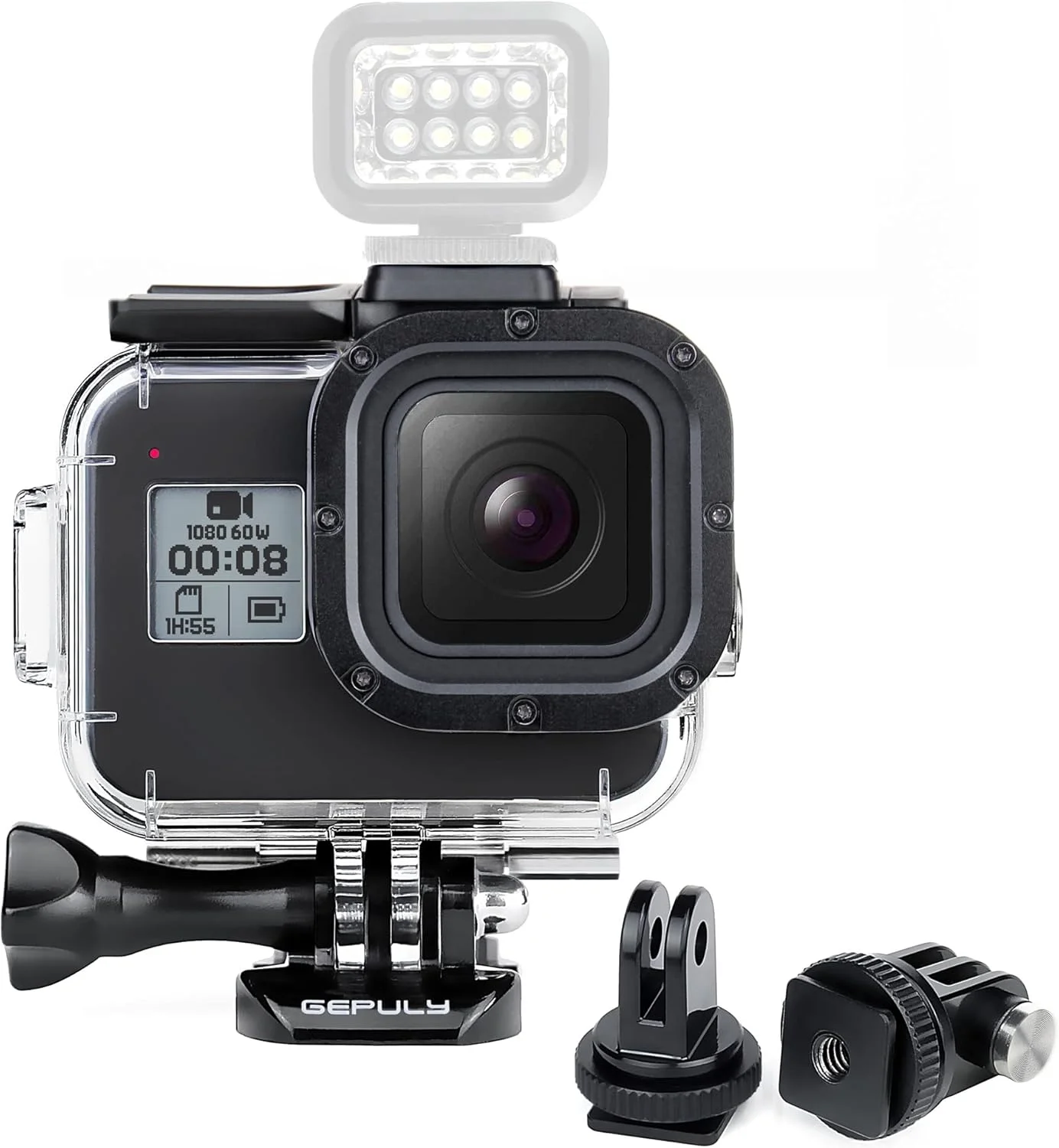محفظه ضد آب GEPULY برای GoPro Hero 8 Black - محافظ غلاف غواصی زیر آب 60 متری (196 فوت) با 2 آداپتور کفشک سرد، لوازم جانبی دوربین اکشن