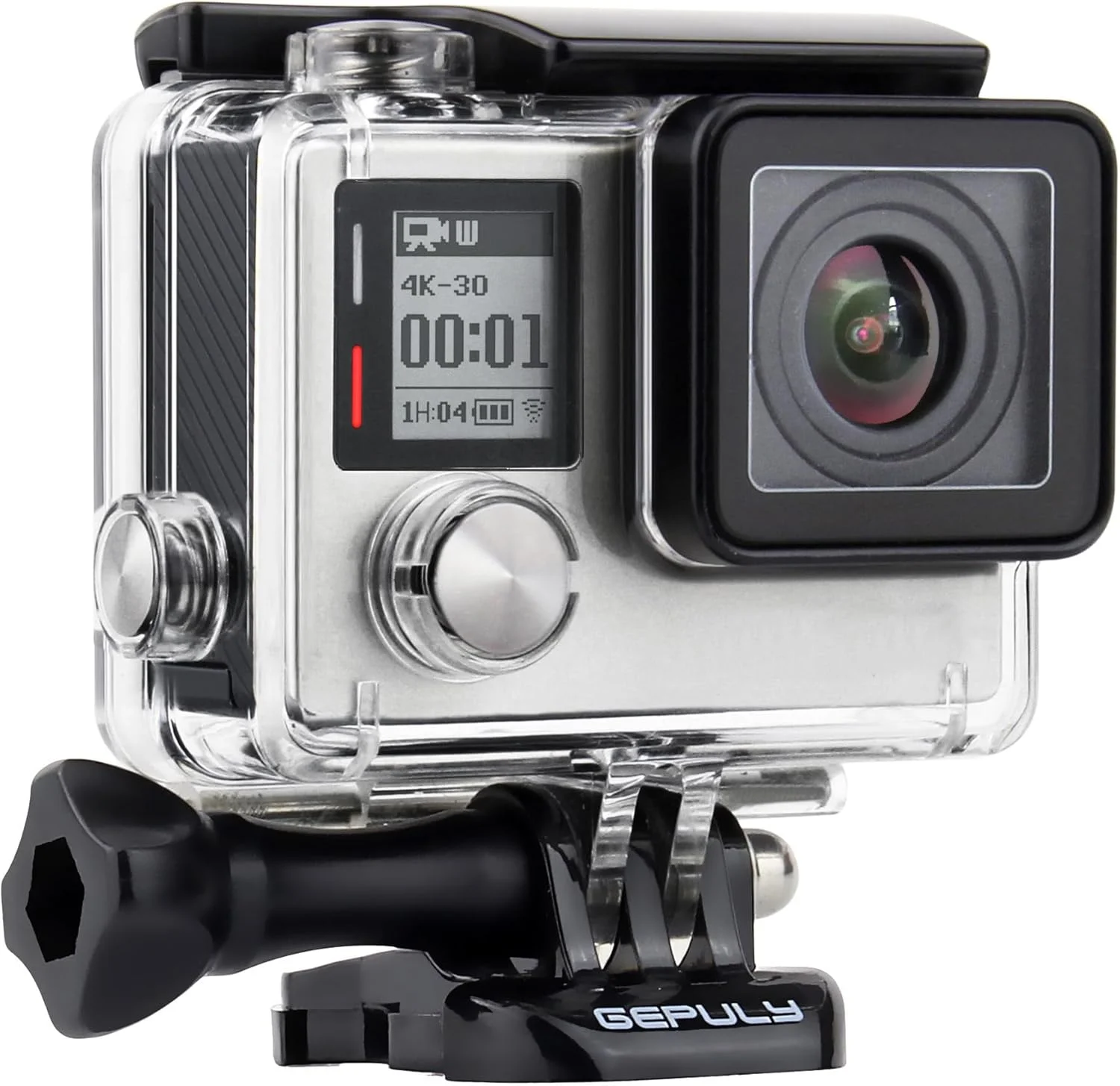 محفظه ضد آب GEPULY برای GoPro Hero 4 Black, Hero 4 Silver, Hero 3+, Hero 3 مناسب برای عکاسی در زیر آب - ضد آب تا عمق 40 متر - همراه با پایه اتصال سریع و پیچ شستی