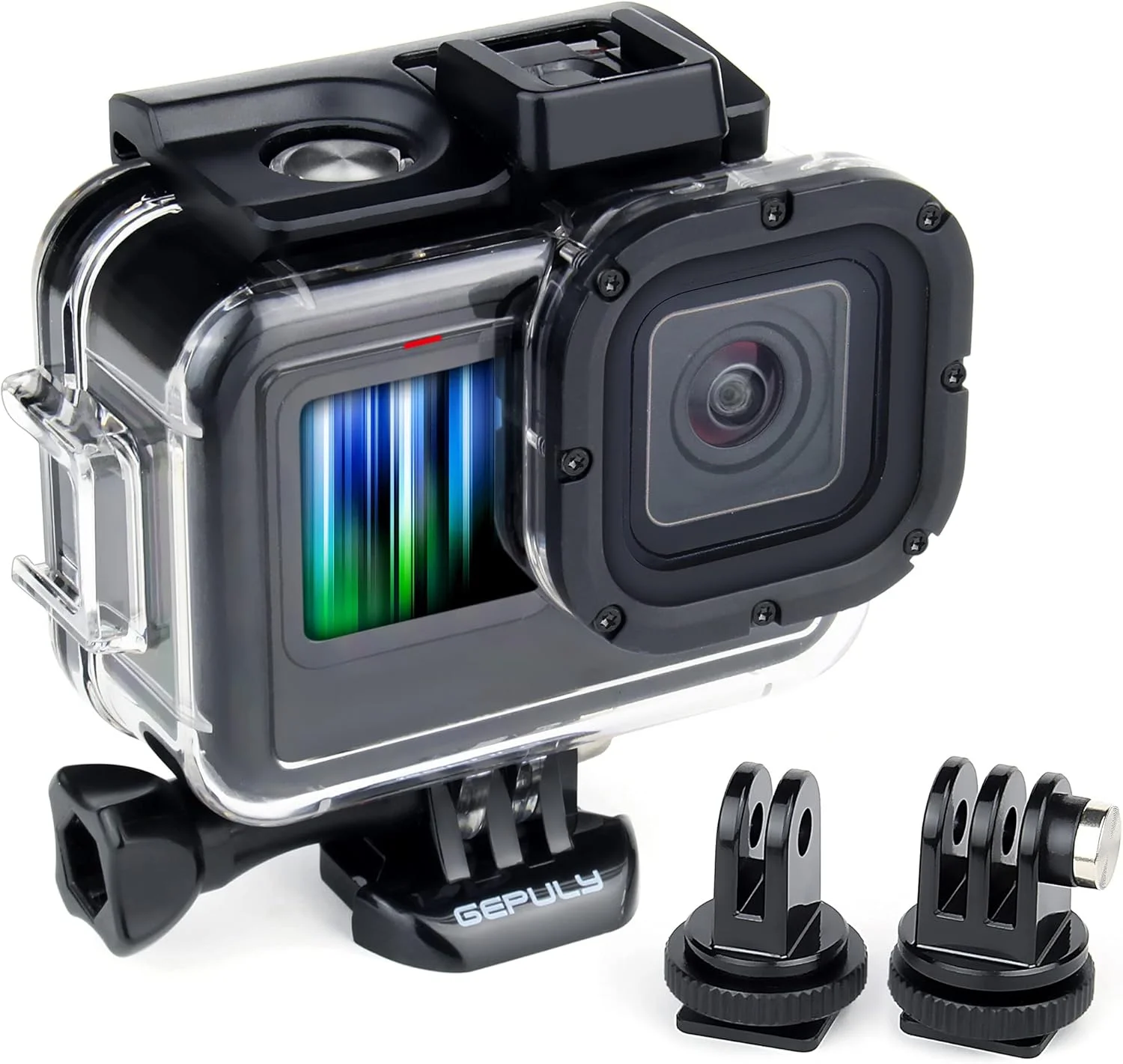 محفظه ضد آب GEPULY برای GoPro Hero 9 10 11 12 13 Black - دارای 2 آداپتور کفشک سرد، محفظه محافظ غواصی 60 متری زیر آب، لوازم جانبی دارای شکاف های کفشک سرد داخلی، لوازم جانبی Go Pro