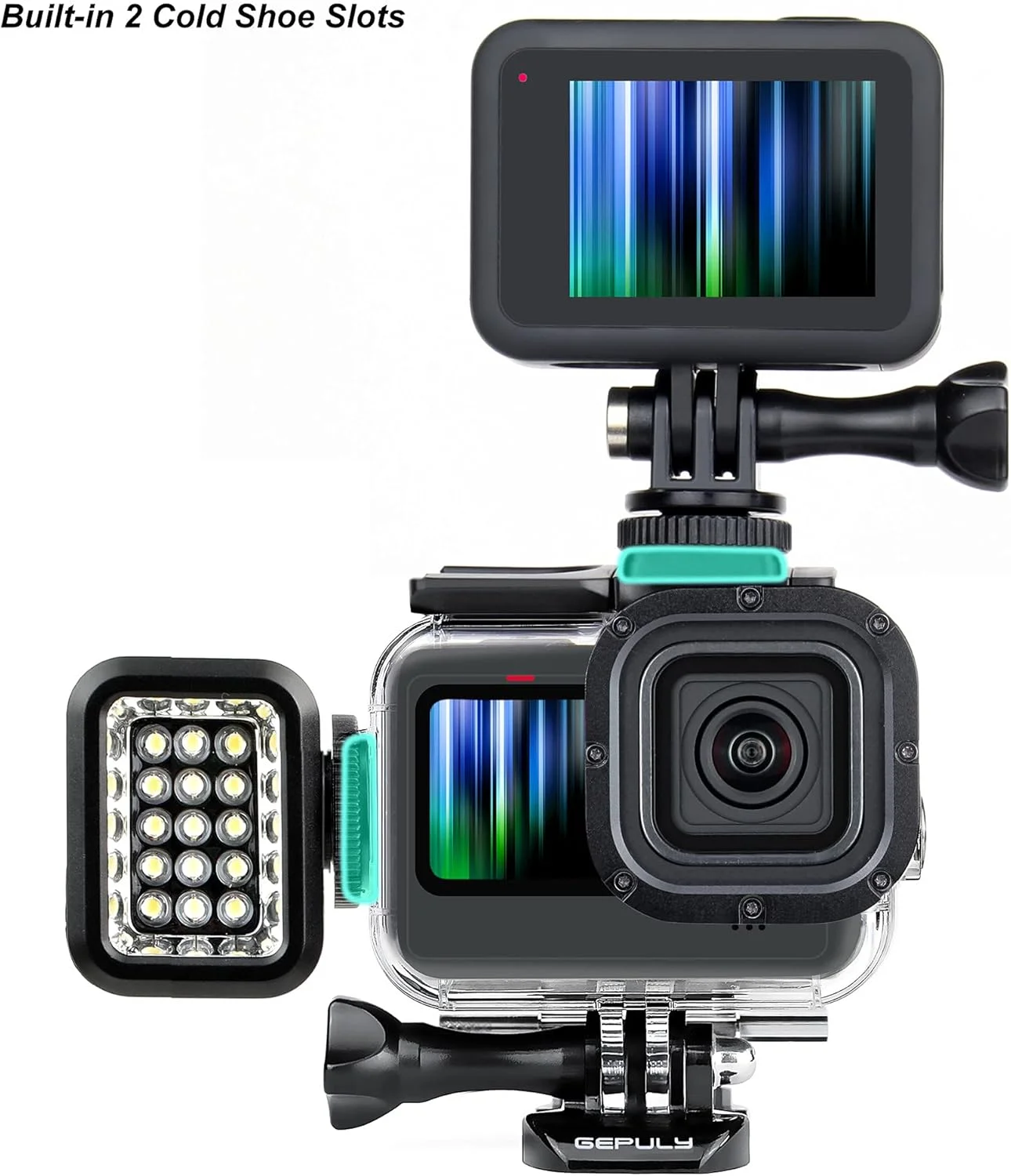 محفظه ضد آب GEPULY با فیلترهای غواصی برای GoPro Hero 13 12 11 10 9 Black، محفظه محافظ غواصی زیر آب 60 متری با فیلترهای قرمز، اسنورکل، سرخابی، ماکرو 5X