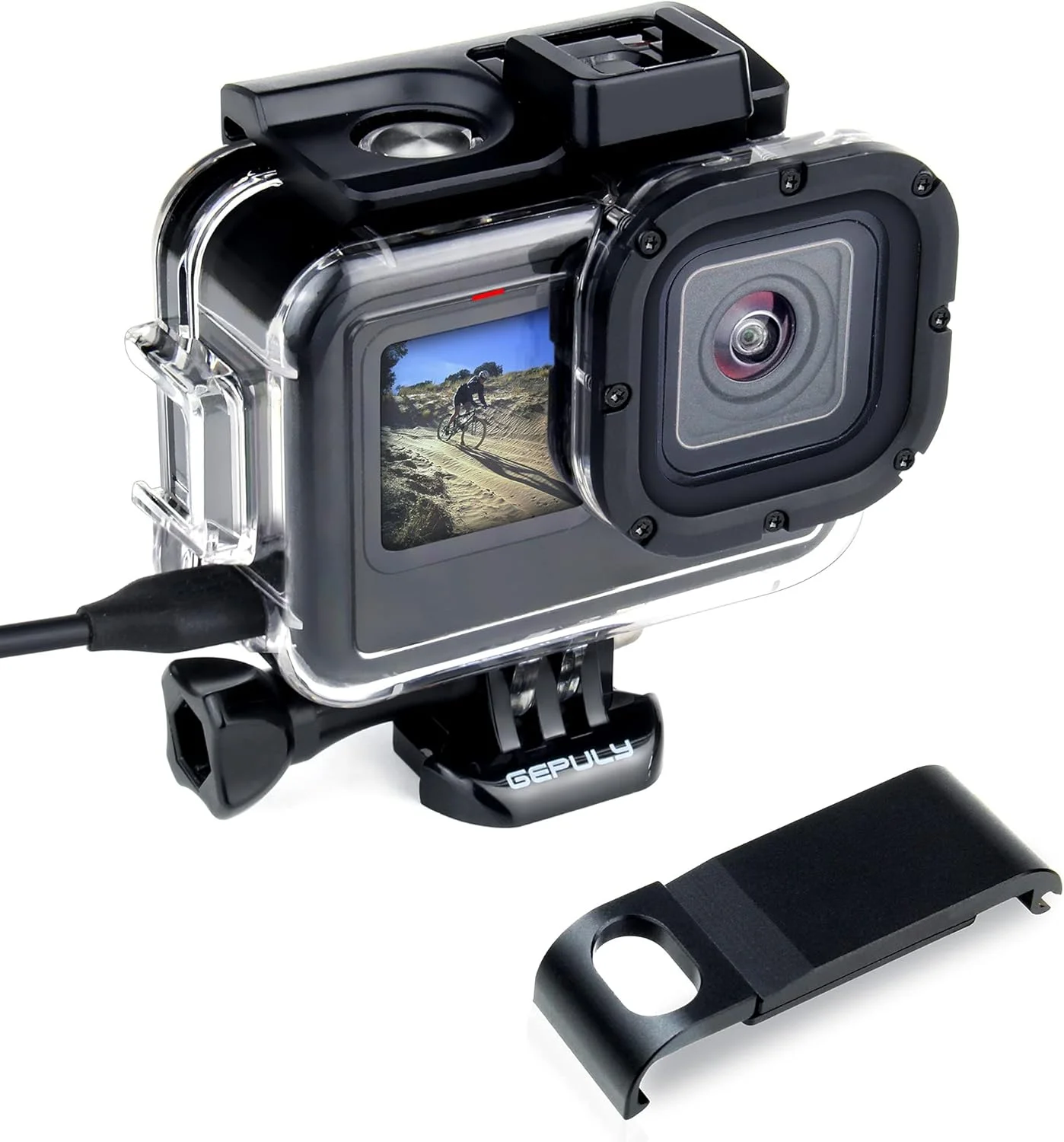 محفظه محافظ اسکلتی GEPULY با درب جانبی آلومینیومی USB برای GoPro Hero 9 10 11 12 13 Black - شارژ دوربین بدون برداشتن محفظه