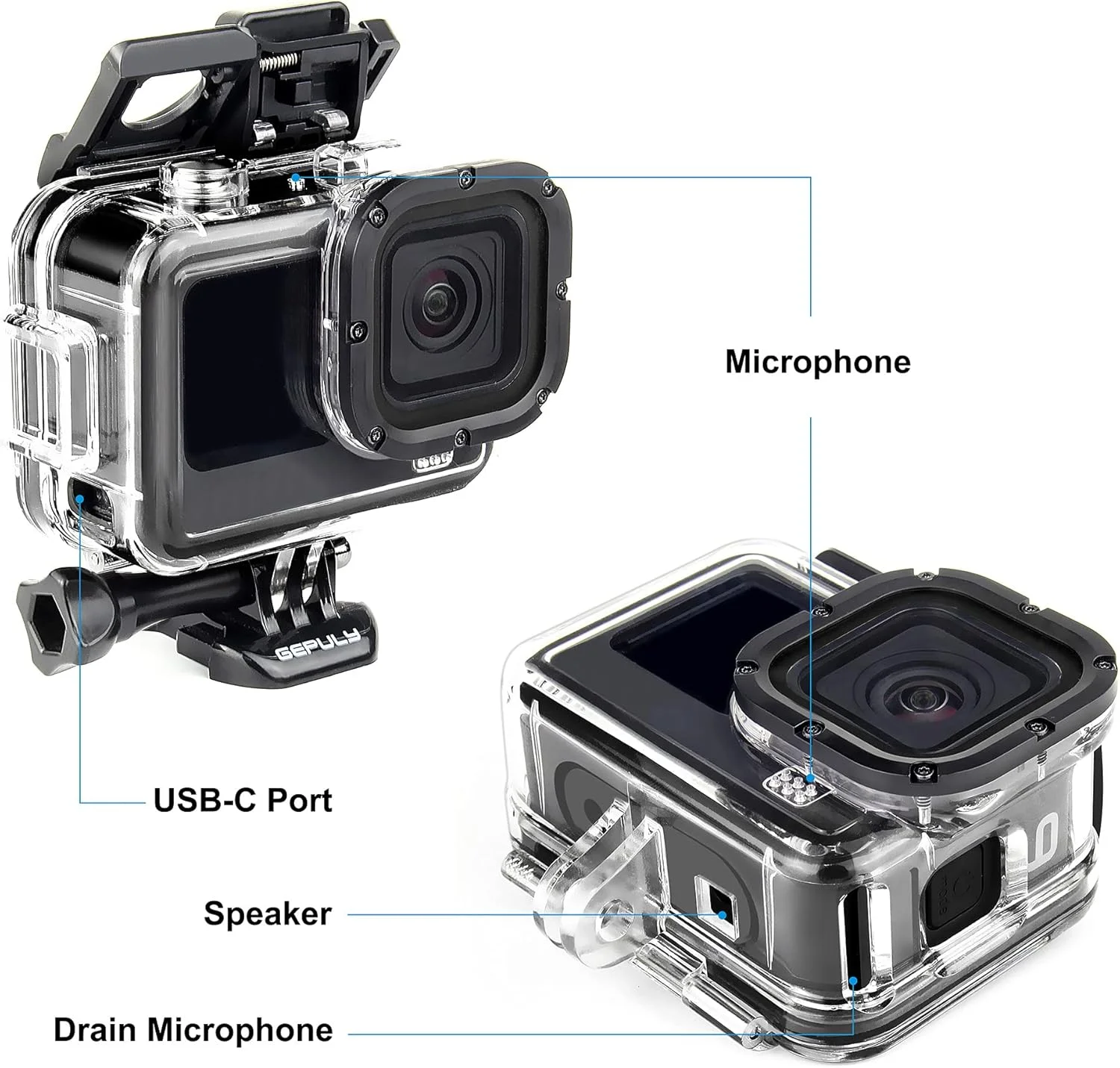 محفظه محافظ اسکلتی GEPULY با درب جانبی آلومینیومی USB برای GoPro Hero 9 10 11 12 13 Black - شارژ دوربین بدون برداشتن محفظه محفظه محافظ اسکلتی GEPULY با درب جانبی آلومینیومی USB برای GoPro Hero 9 10 11 12 13 Black - شارژ دوربین بدون برداشتن محفظه