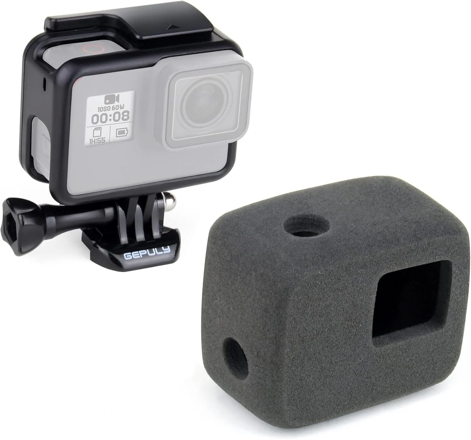 محافظ قاب GEPULY برای GoPro Hero 2018/5/6/7 مشکی - به همراه اسفنج ضد باد، مناسب برای Hero7 سفید/نقره ای، دارای سوراخ برای کاهش صدای باد و ضبط صدای بهینه