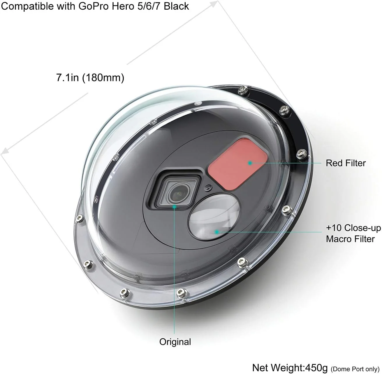 لنز پورت گنبدی GEPULY برای GoPro Hero 5 6 7 Black Hero (2018)، پورت گنبدی با محفظه ضد آب، ماشه، دسته شناور، فیلتر قرمز قابل تعویض داخلی و فیلتر ماکرو 10x لنز پورت گنبدی GEPULY برای GoPro Hero 5 6 7 Black Hero (2018)، پورت گنبدی با محفظه ضد آب، ماشه، دسته شناور، فیلتر قرمز قابل تعویض داخلی و فیلتر ماکرو 10x