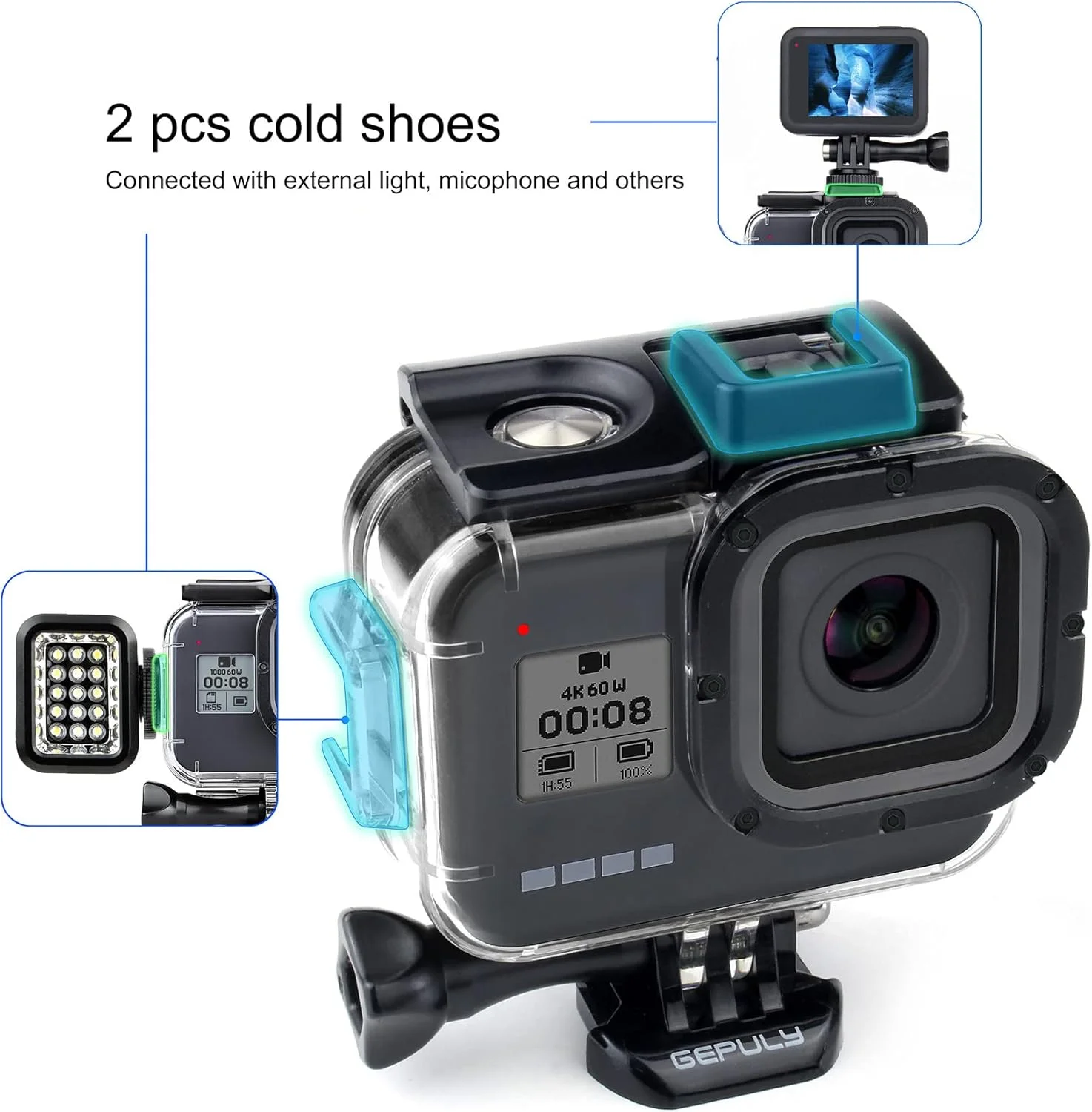 محفظه ضد آب GEPULY برای GoPro Hero 8 Black به همراه فیلتر غواصی 4 عددی، محفظه غواصی زیر آب 60 متری با فیلترهای قرمز، قرمز روشن، سرخابی و کلوزآپ برای دوربین GoPro Hero 8 Black محفظه ضد آب GEPULY برای GoPro Hero 8 Black به همراه فیلتر غواصی 4 عددی، محفظه غواصی زیر آب 60 متری با فیلترهای قرمز، قرمز روشن، سرخابی و کلوزآپ برای دوربین GoPro Hero 8 Black