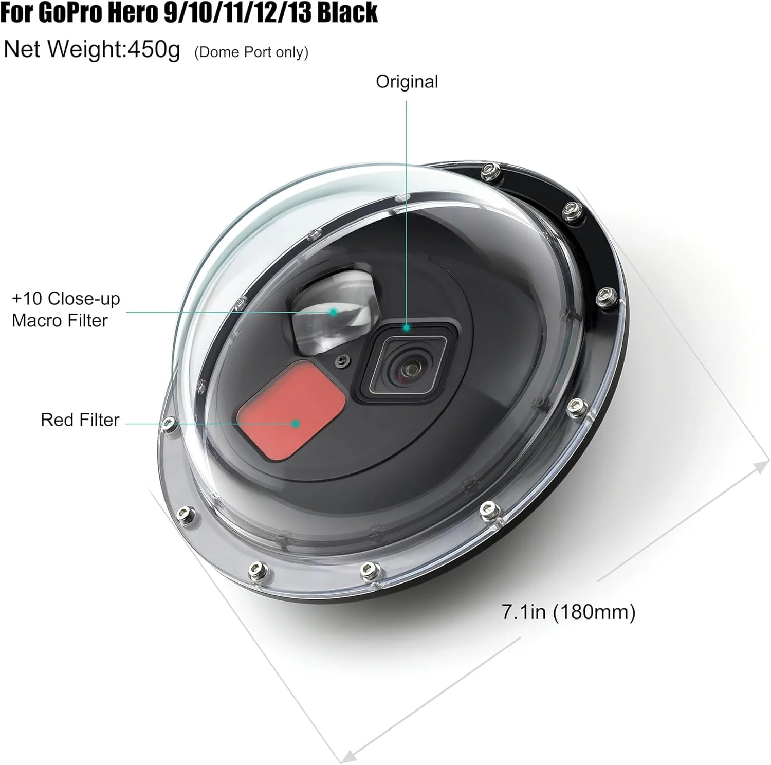 پورت Dome جیپولی برای GoPro Hero 13 12 11 10 9 Black، لنز پورت Dome با محفظه ضد آب، تریگر، دسته شناور، فیلتر قرمز قابل تعویض داخلی و فیلتر ماکرو 10x پورت Dome جیپولی برای GoPro Hero 13 12 11 10 9 Black، لنز پورت Dome با محفظه ضد آب، تریگر، دسته شناور، فیلتر قرمز قابل تعویض داخلی و فیلتر ماکرو 10x