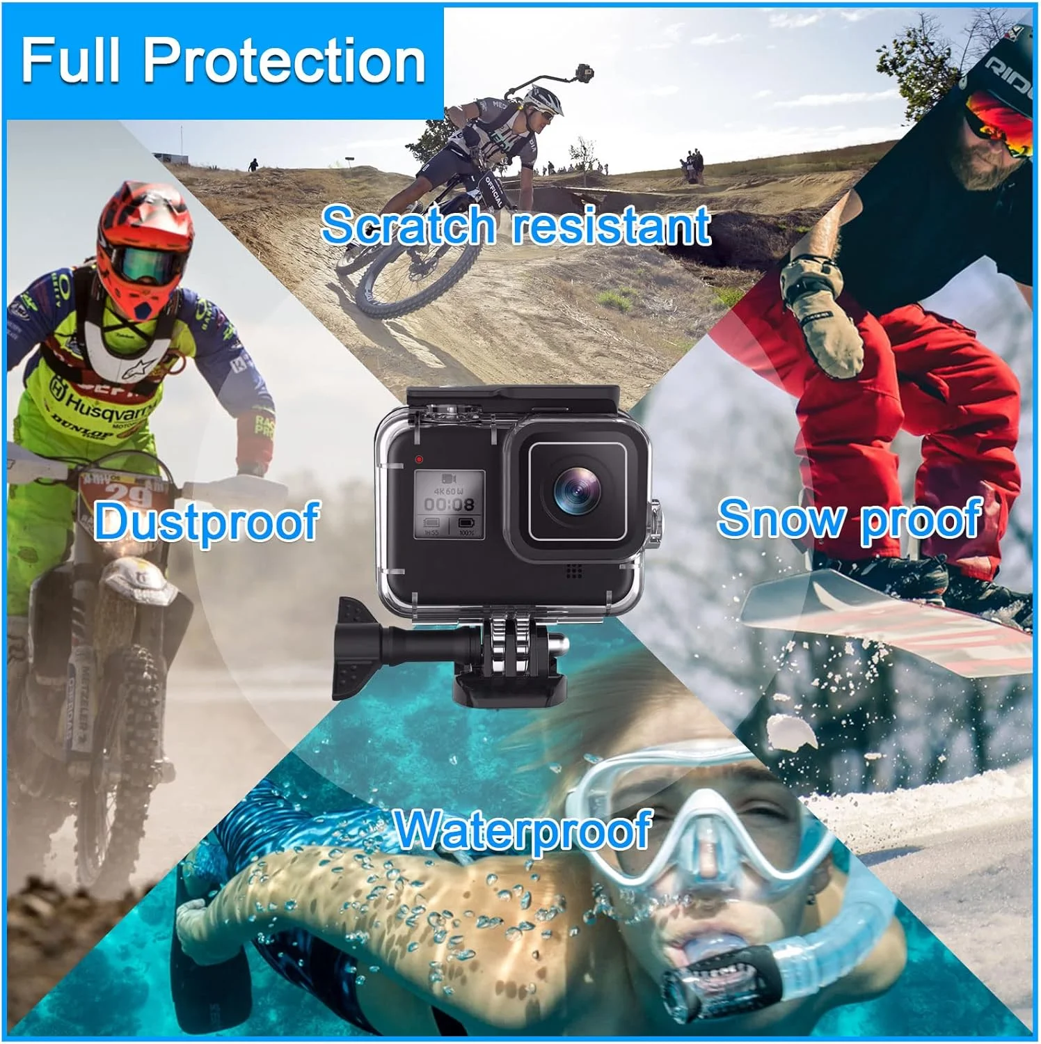 محفظه محافظ ضد آب برای دوربین ورزشی Gopro Hero 8 Black، مناسب غواصی تا عمق 60 متر، دارای استاندارد IP68