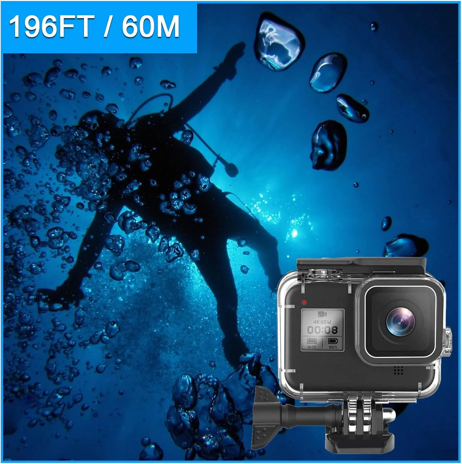 محفظه محافظ ضد آب برای دوربین ورزشی Gopro Hero 8 Black، مناسب غواصی تا عمق 60 متر، دارای استاندارد IP68