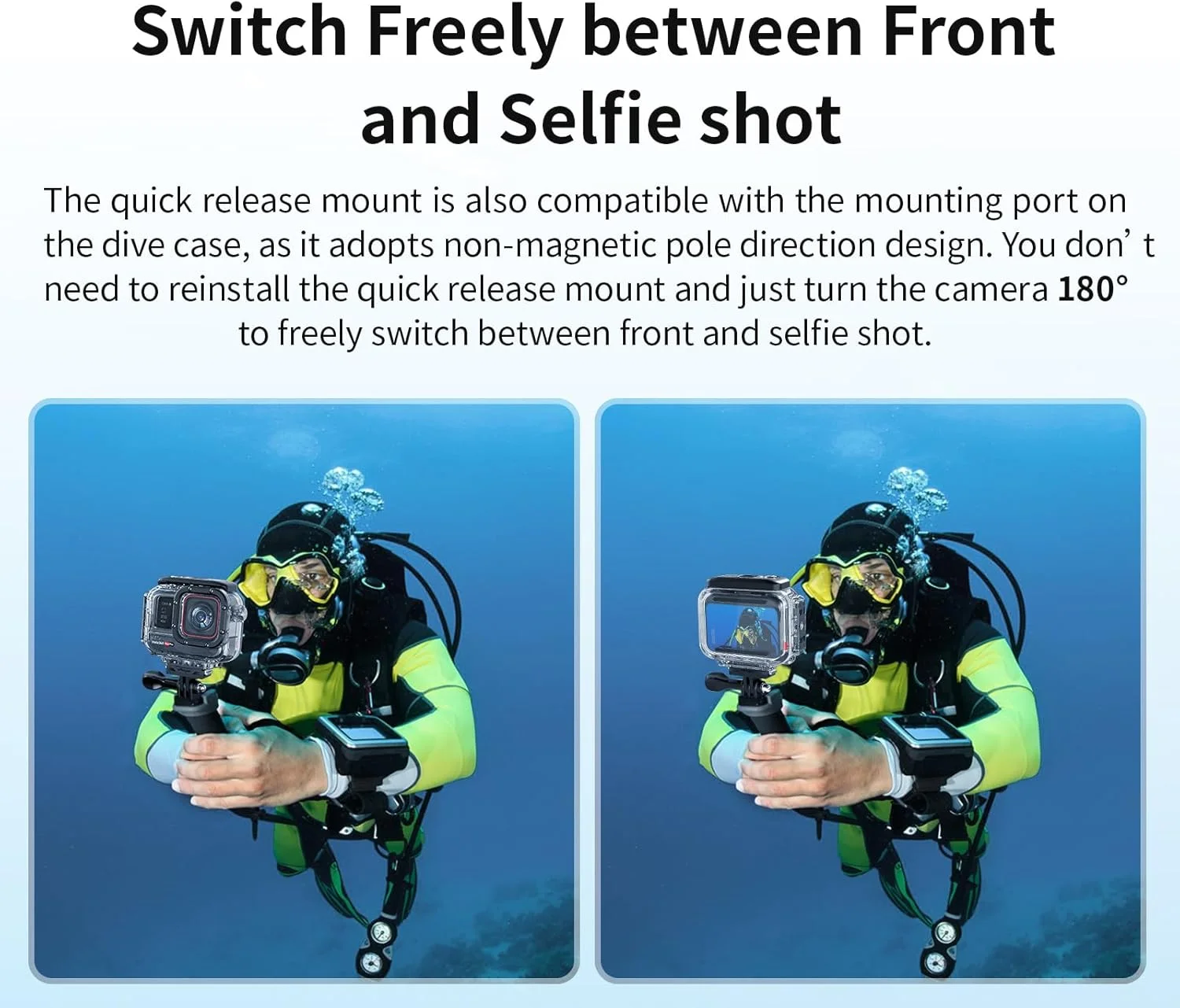 محفظه ضد آب سازگار با Insta 360 Ace Pro، عمق 60 متر، پایه نصب سریع افقی-عمودی، محافظ صفحه نمایش