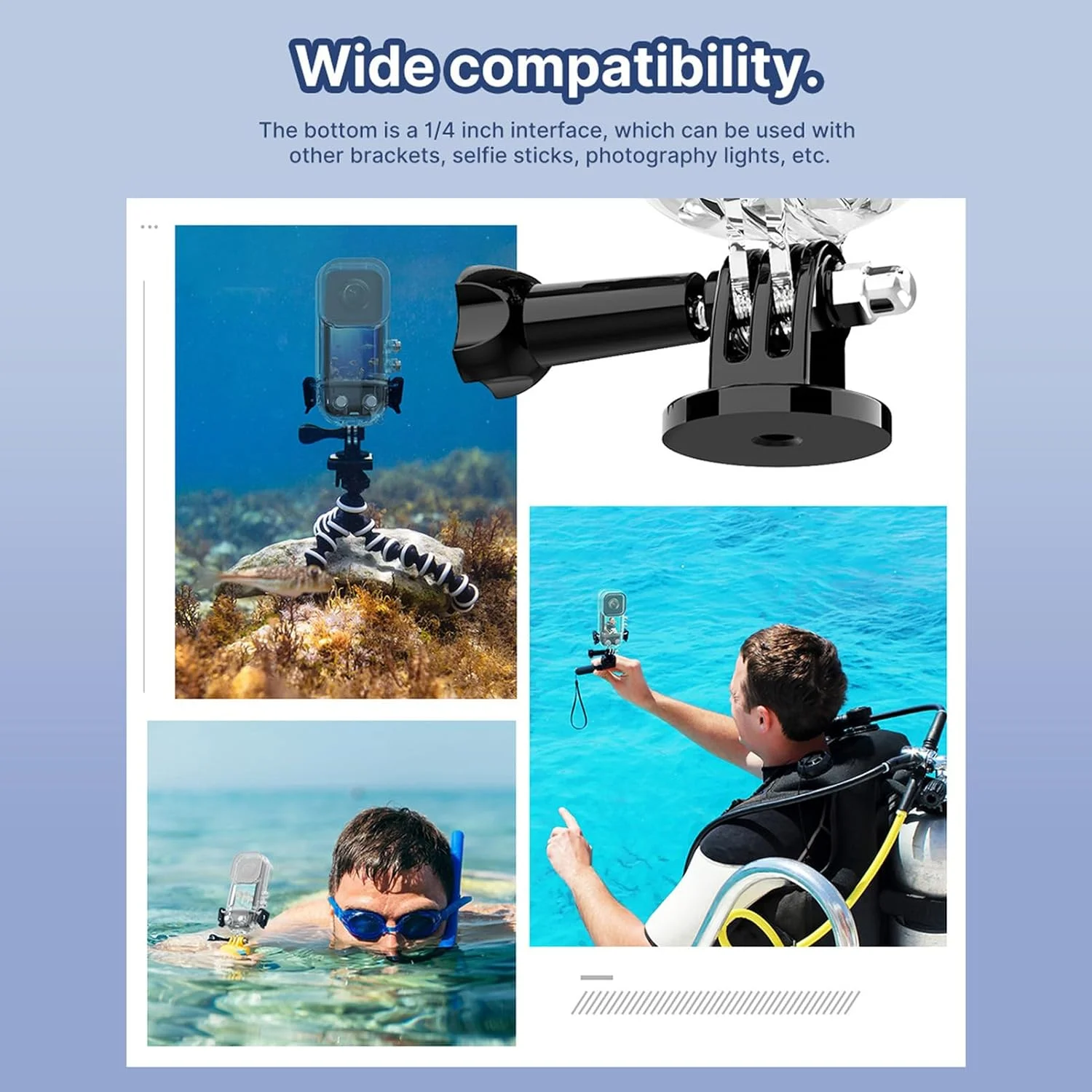 محفظه برای دوربین اکشن X3، محفظه غواصی 45 متری برای 360 X3، پوسته محافظ زیر آب با لوازم جانبی آداپتور پایه براکت محفظه برای دوربین اکشن X3، محفظه غواصی 45 متری برای 360 X3، پوسته محافظ زیر آب با لوازم جانبی آداپتور پایه براکت