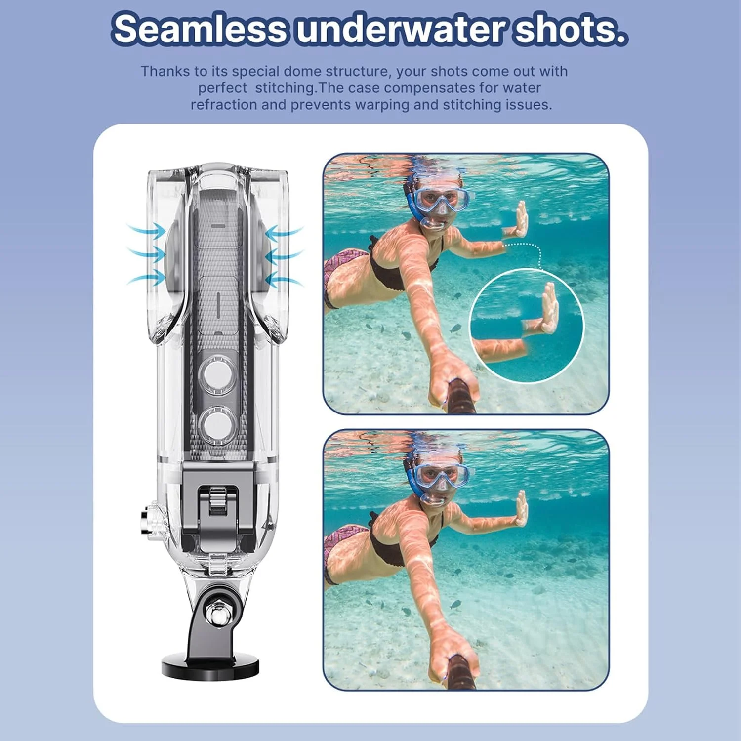 محفظه برای دوربین اکشن X3، محفظه غواصی 45 متری برای 360 X3، پوسته محافظ زیر آب با لوازم جانبی آداپتور پایه براکت محفظه برای دوربین اکشن X3، محفظه غواصی 45 متری برای 360 X3، پوسته محافظ زیر آب با لوازم جانبی آداپتور پایه براکت