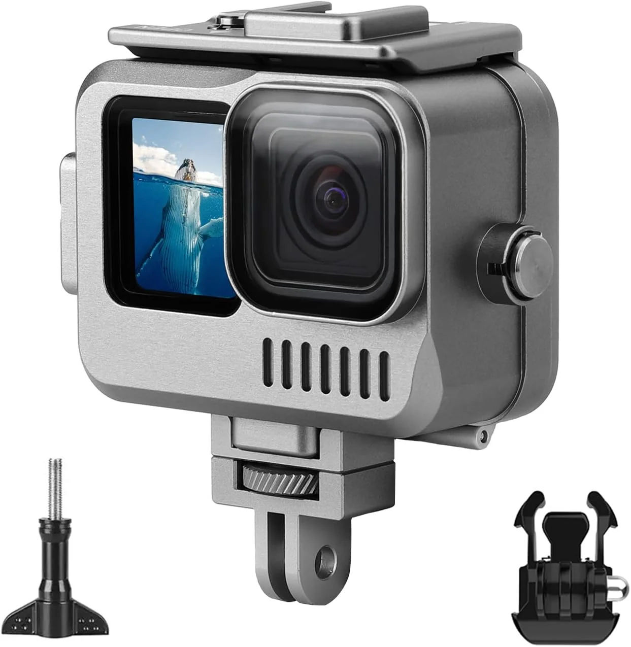 محفظه آلومینیومی ضد آب برای دوربین های اکشن GoPro Hero 12/11/10/9 مشکی، قاب محافظ غواصی زیر آب تا عمق 40 متری با 2 پایه نور سرد برای دوربین های اکشن GoPro Hero12/11/10/9 مشکی محفظه آلومینیومی ضد آب برای دوربین های اکشن GoPro Hero 12/11/10/9 مشکی، قاب محافظ غواصی زیر آب تا عمق 40 متری با 2 پایه نور سرد برای دوربین های اکشن GoPro Hero12/11/10/9 مشکی