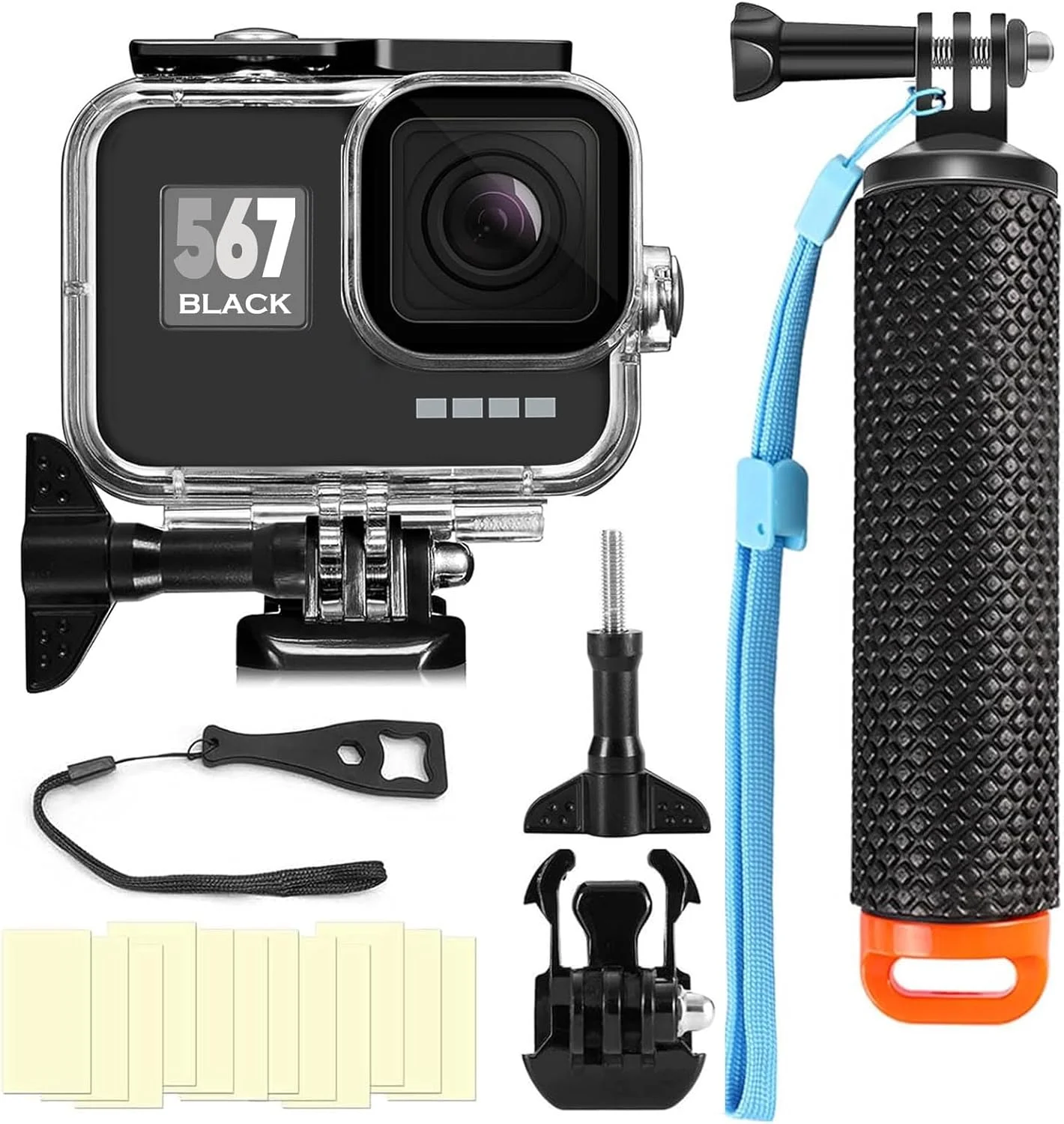 محفظه ضد آب سازگار با گو پرو هیرو (2018) 7 6 5 مشکی، قاب محافظ زیر آب تا عمق 45 متر، به همراه دسته و کیت لوازم جانبی